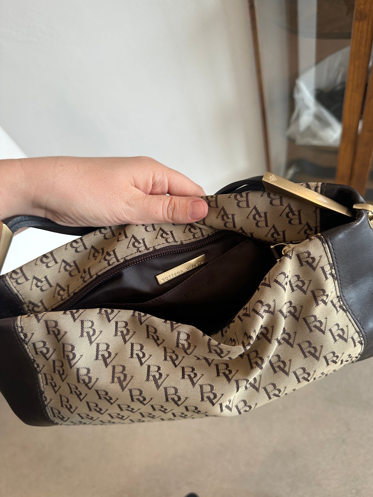 Bottega Veneta BV Logo Canvas One-Shoulder Handbag