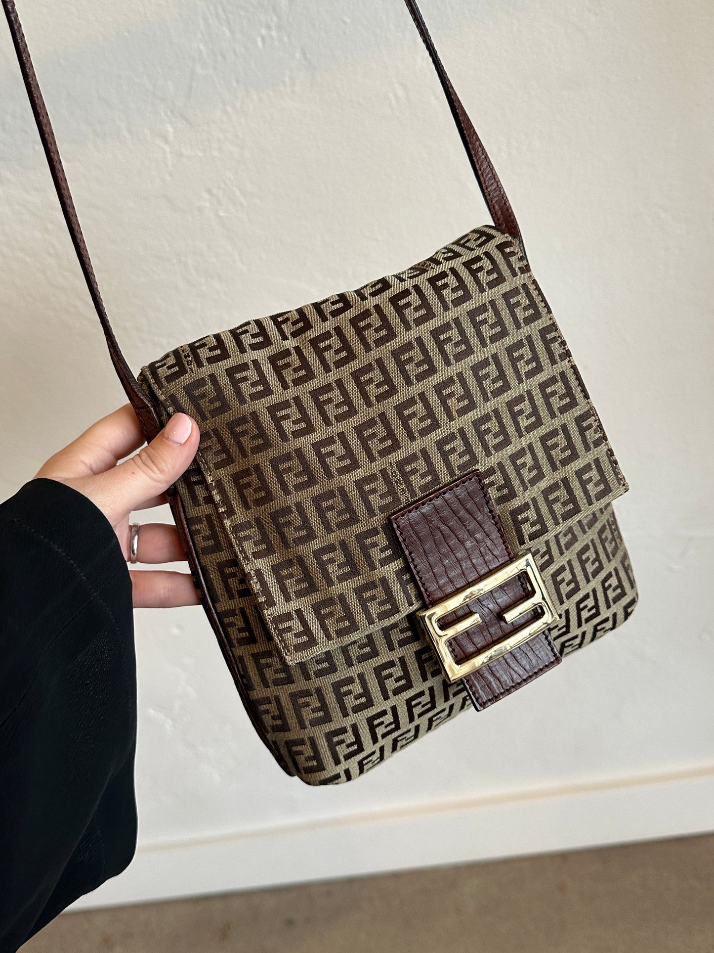 Fendi Zucchino Canvas Flap Crossbody Bag