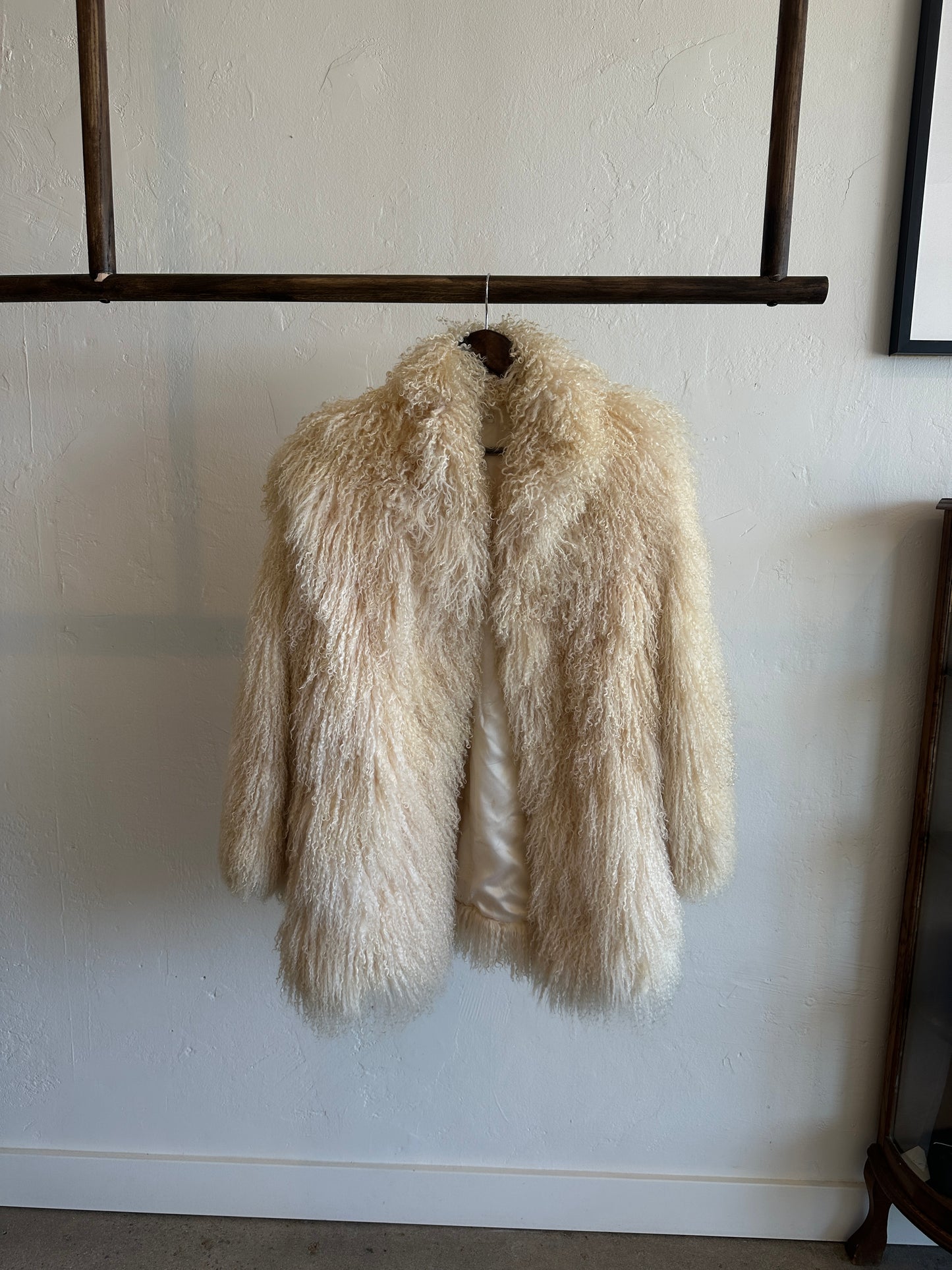 Vintage Mongolian Lamb Fur Coat in Cream