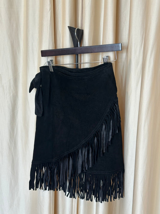 90s Suede Fringe Wrap Skirt