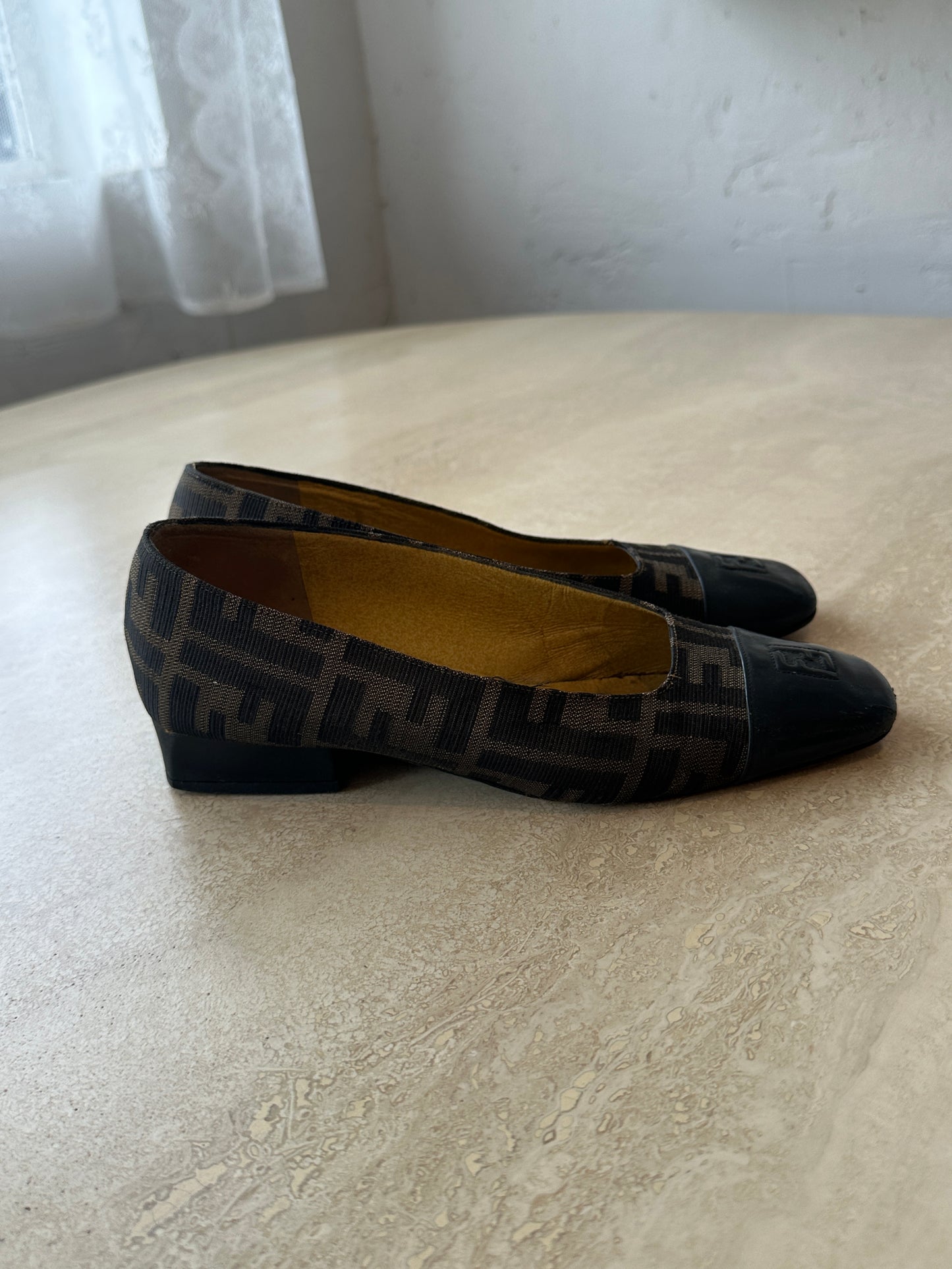 Vintage Fendi Zucca Monogram Square-Toe Pumps-Size 36