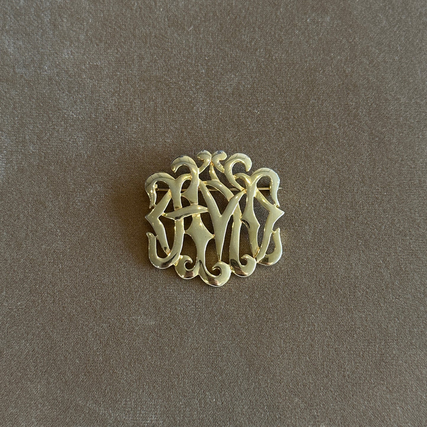 Vintage MJENT Gold-Tone Script Monogram Brooch