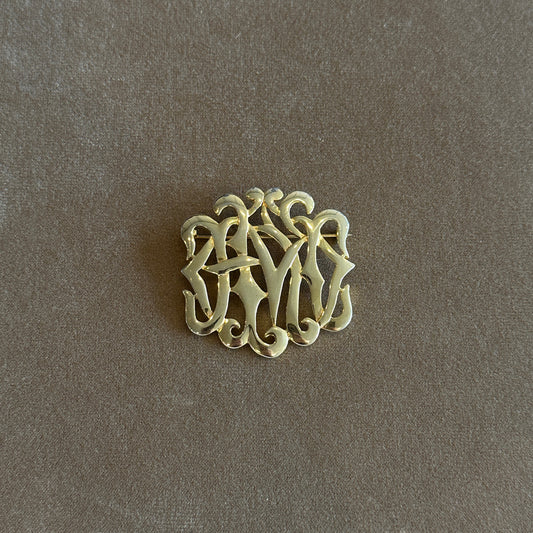 Vintage MJENT Gold-Tone Script Monogram Brooch