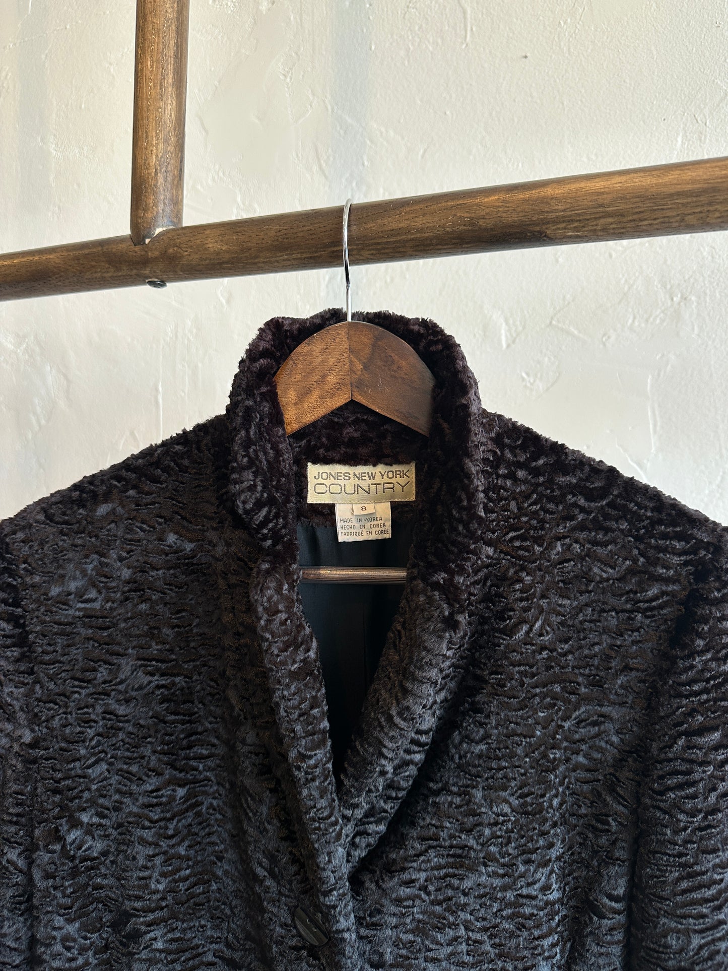 Vintage Jones New York Country Textured Faux Fur Jacket