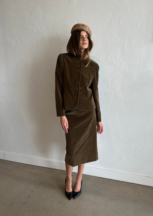 Vintage Givenchy Brown Velvet Skirt Suit Set