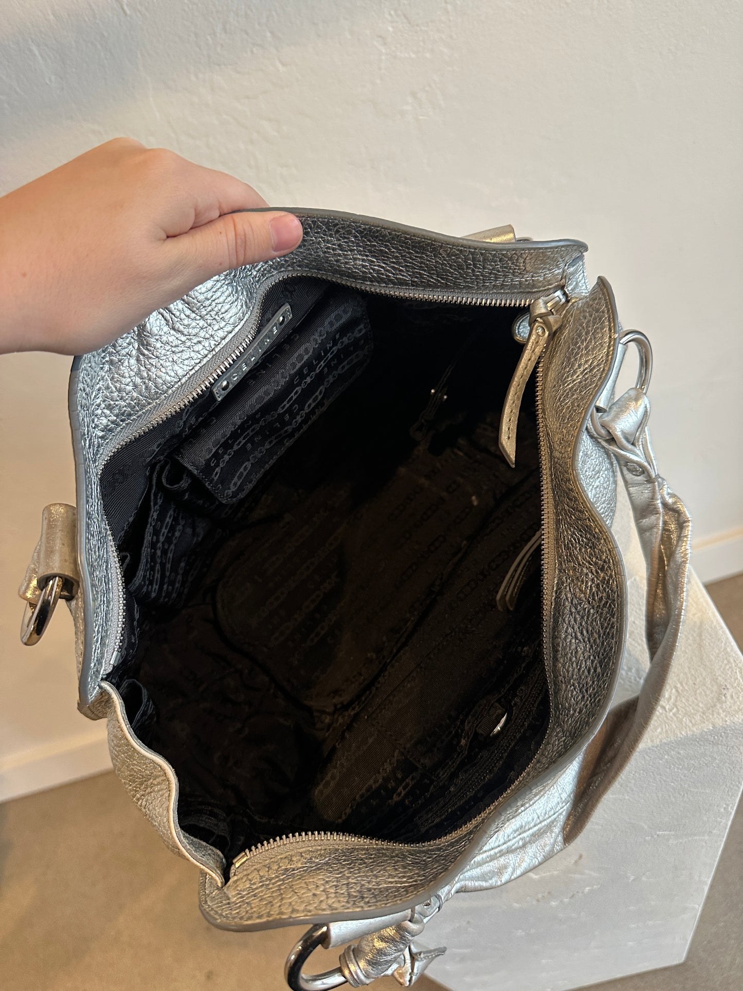 Celine Bittersweet Metallic Silver Leather Shoulder Tote