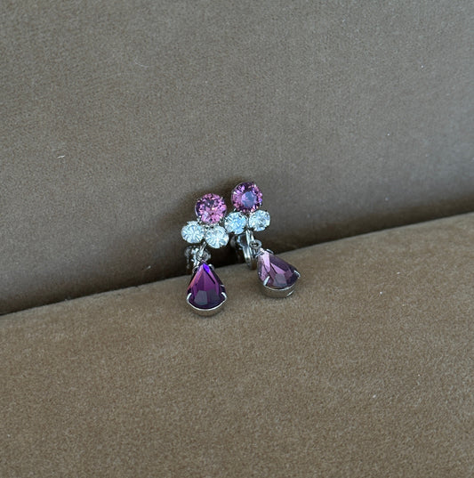 Vintage Purple Crystal Drop Clip-On Earrings