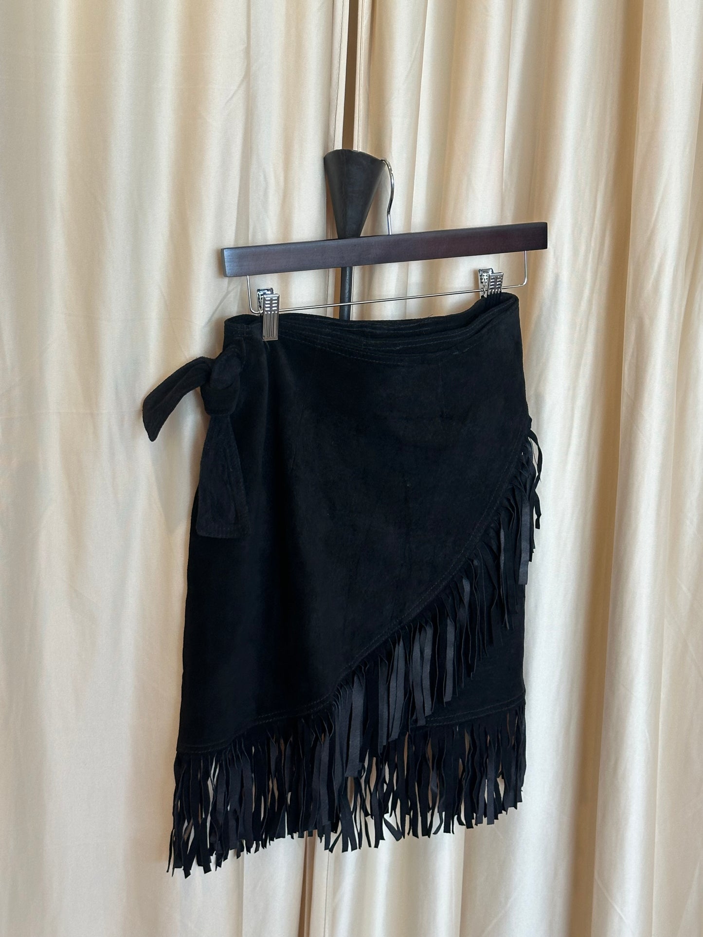 90s Suede Fringe Wrap Skirt