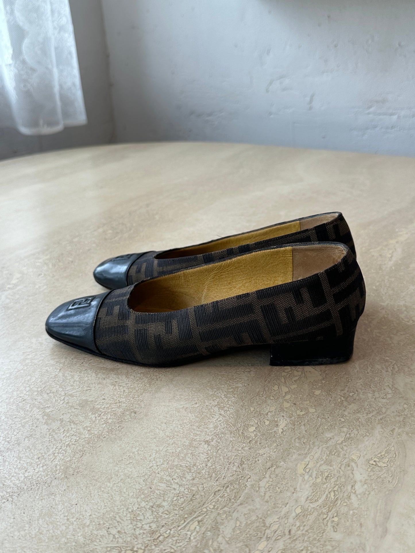 Vintage Fendi Zucca Monogram Square-Toe Pumps-Size 36