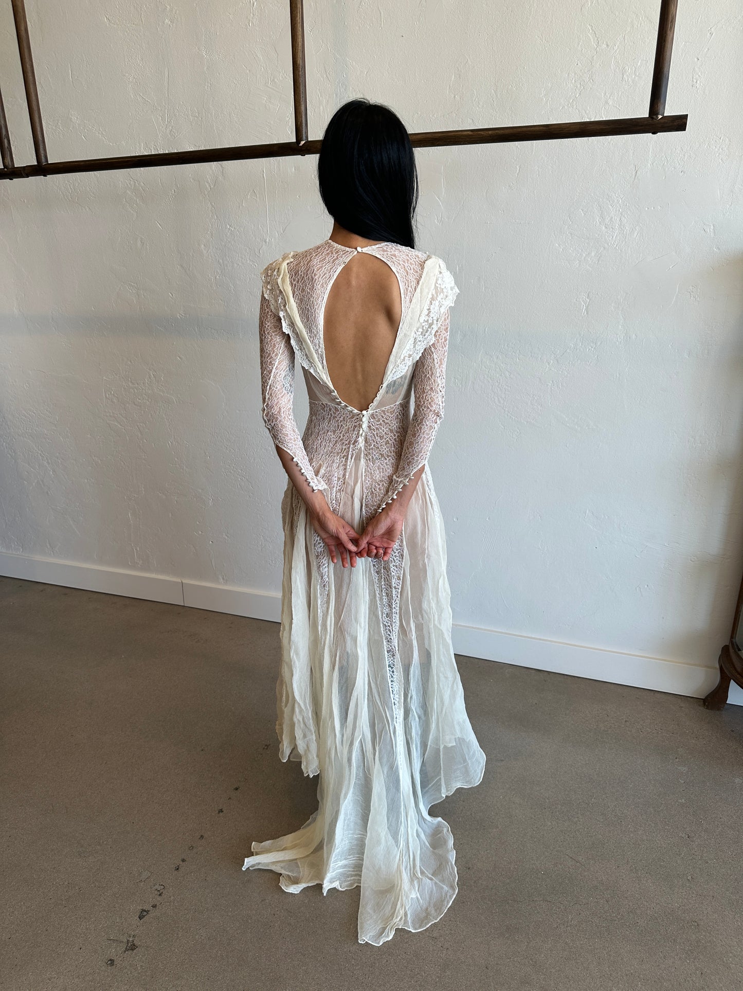Antique Edwardian Lace Open Back Dress