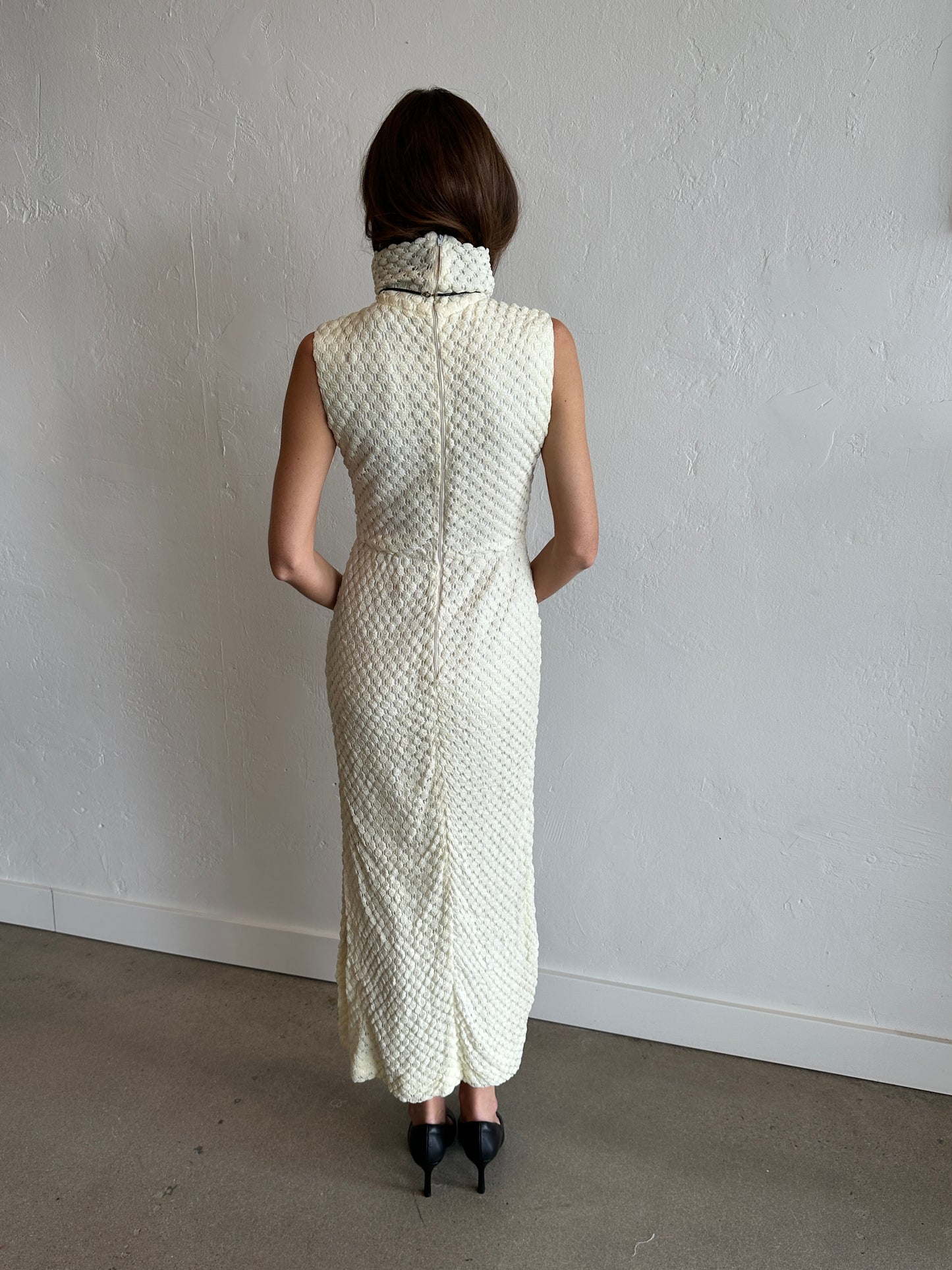 1960s Ivory Textured Crochet Column Dress