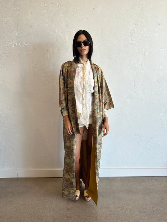 Vintage Japanese Silk Kimono with Floral Print