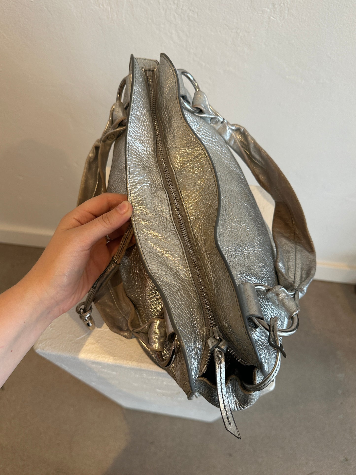 Celine Bittersweet Metallic Silver Leather Shoulder Tote