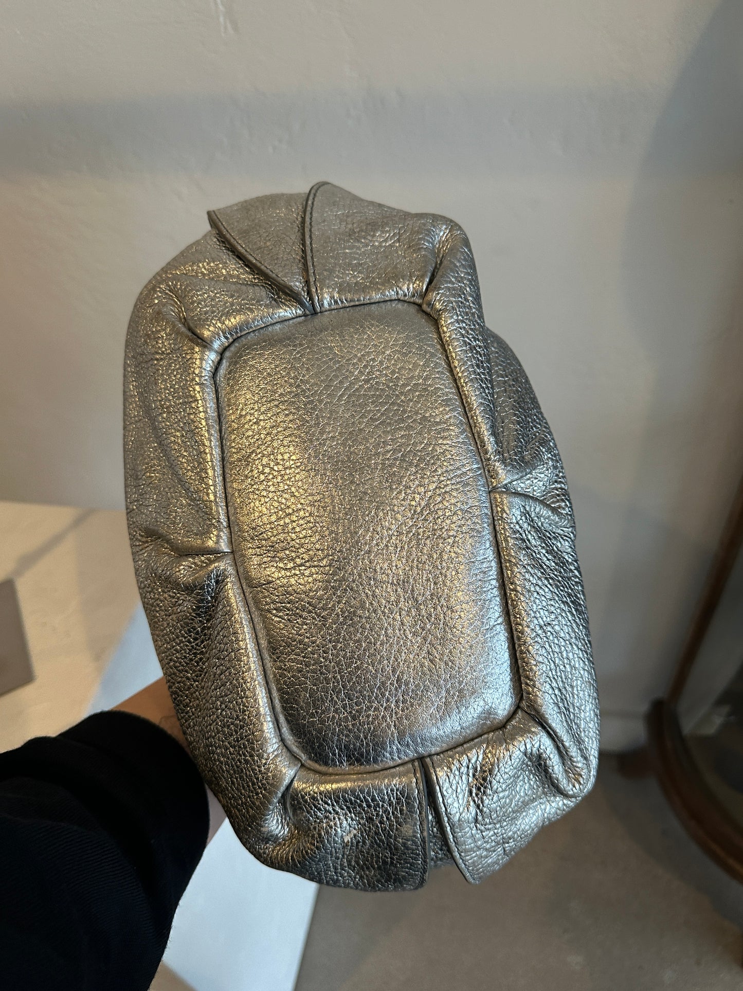 Celine Bittersweet Metallic Silver Leather Shoulder Tote