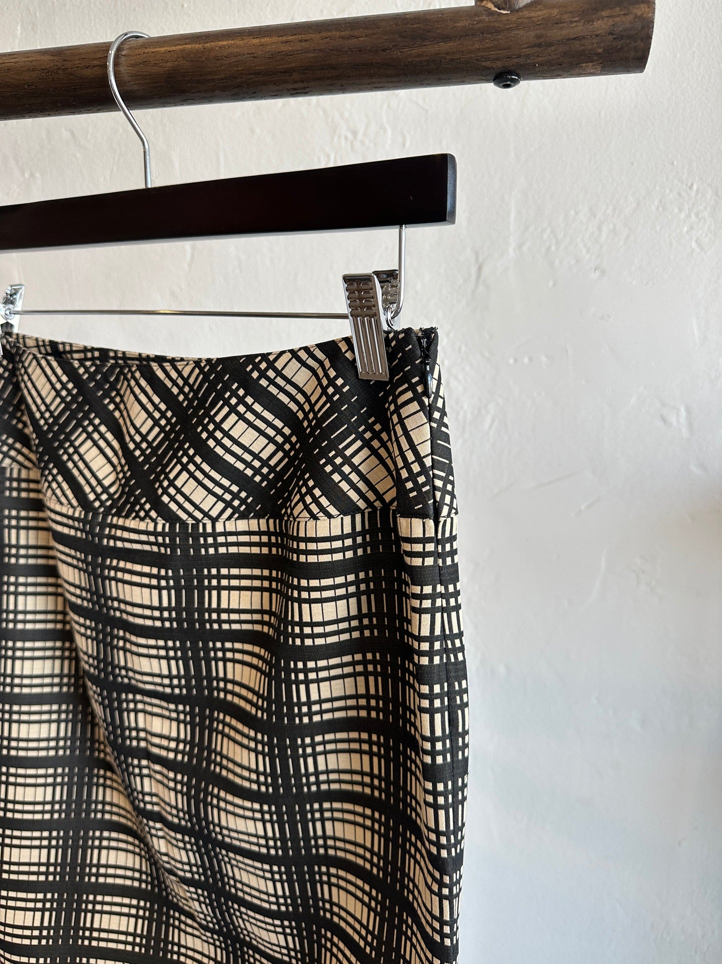 Vintage J.Crew Plaid Cream and Black Midi Skirt