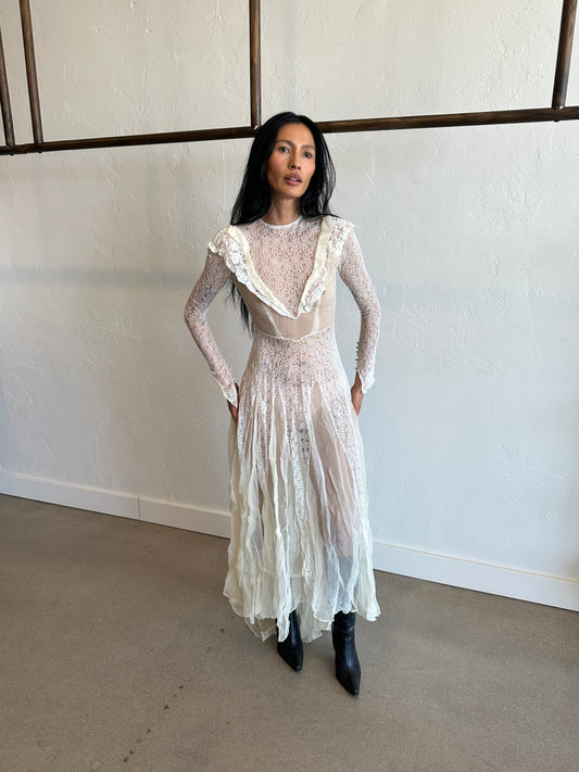 Antique Edwardian Lace Open Back Dress