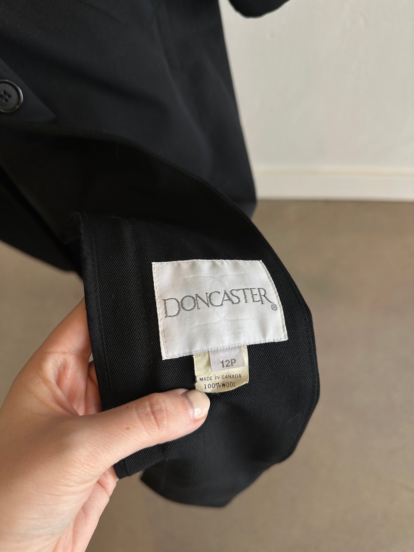 Vintage Doncaster Black Wool Belted Coat