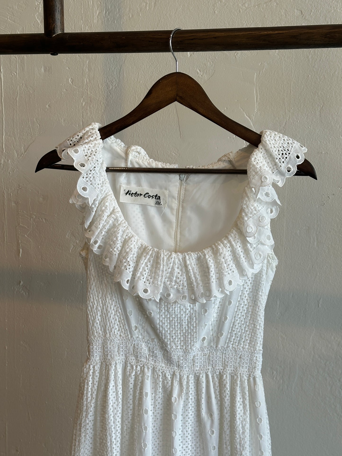 1970’s Victor Costa Eyelet Lace Prairie Maxi Dress