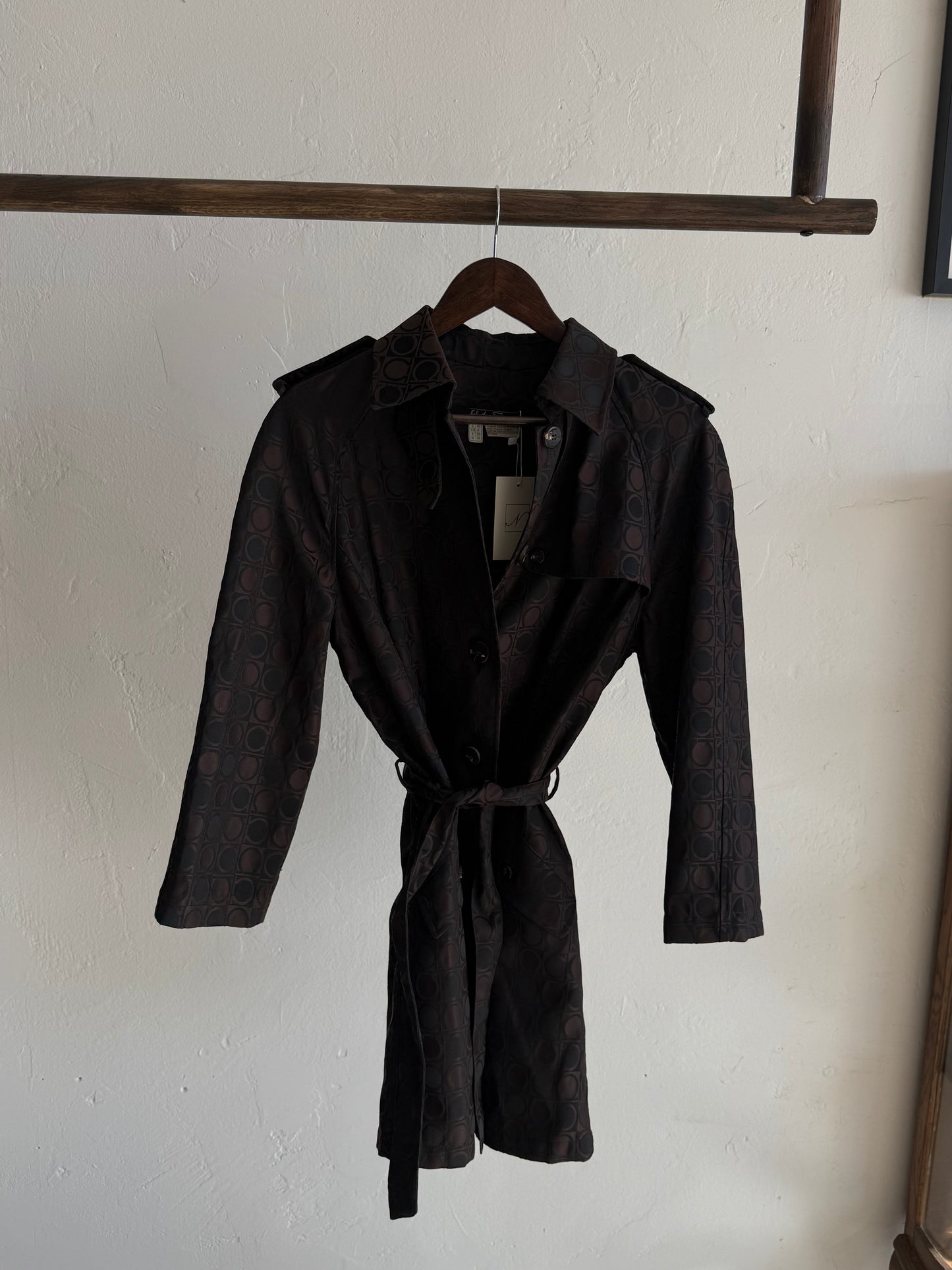 Vintage Salvatore Ferragamo Brown Gancini Jacquard Trench Coat