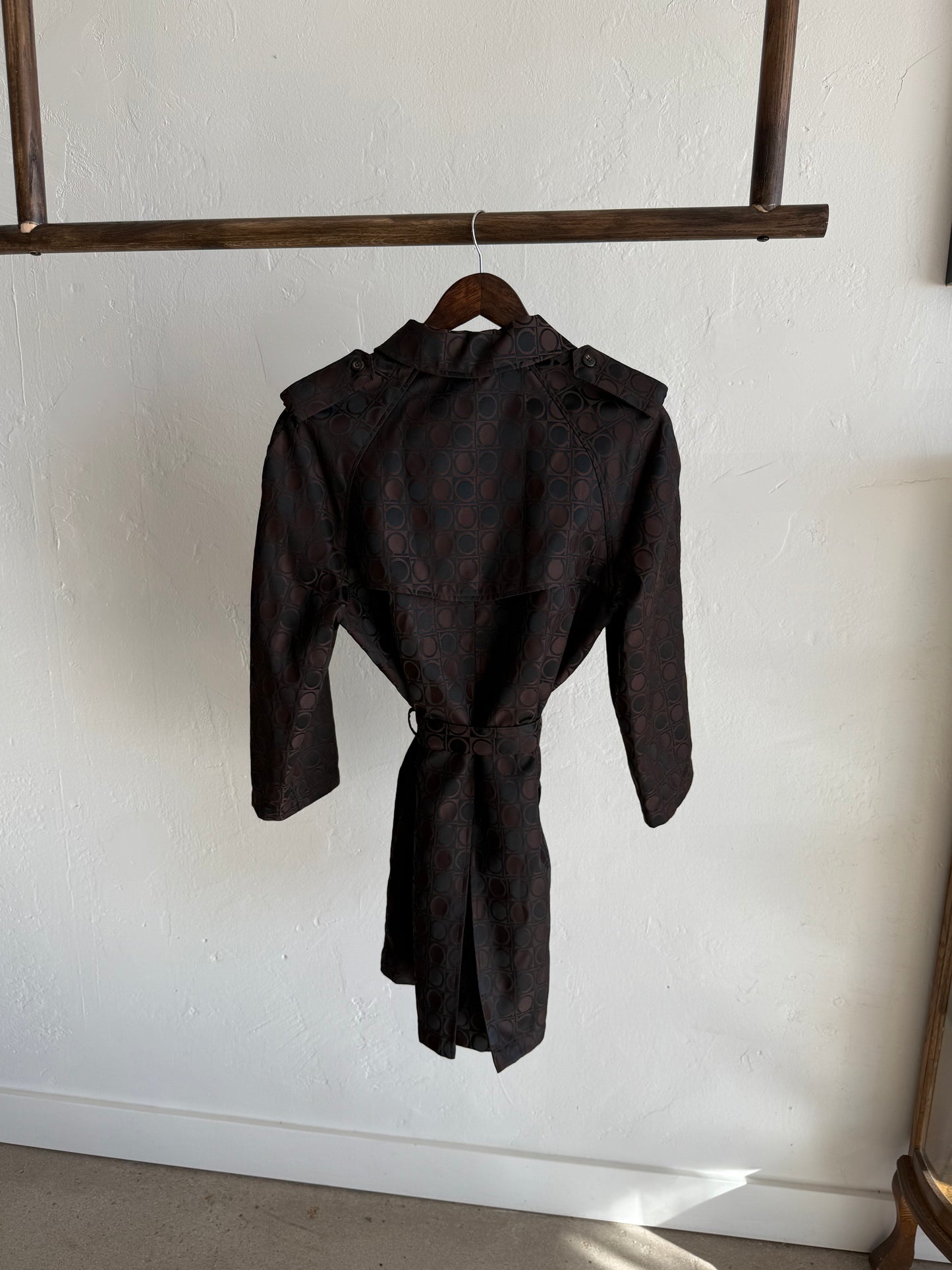 Vintage Salvatore Ferragamo Brown Gancini Jacquard Trench Coat