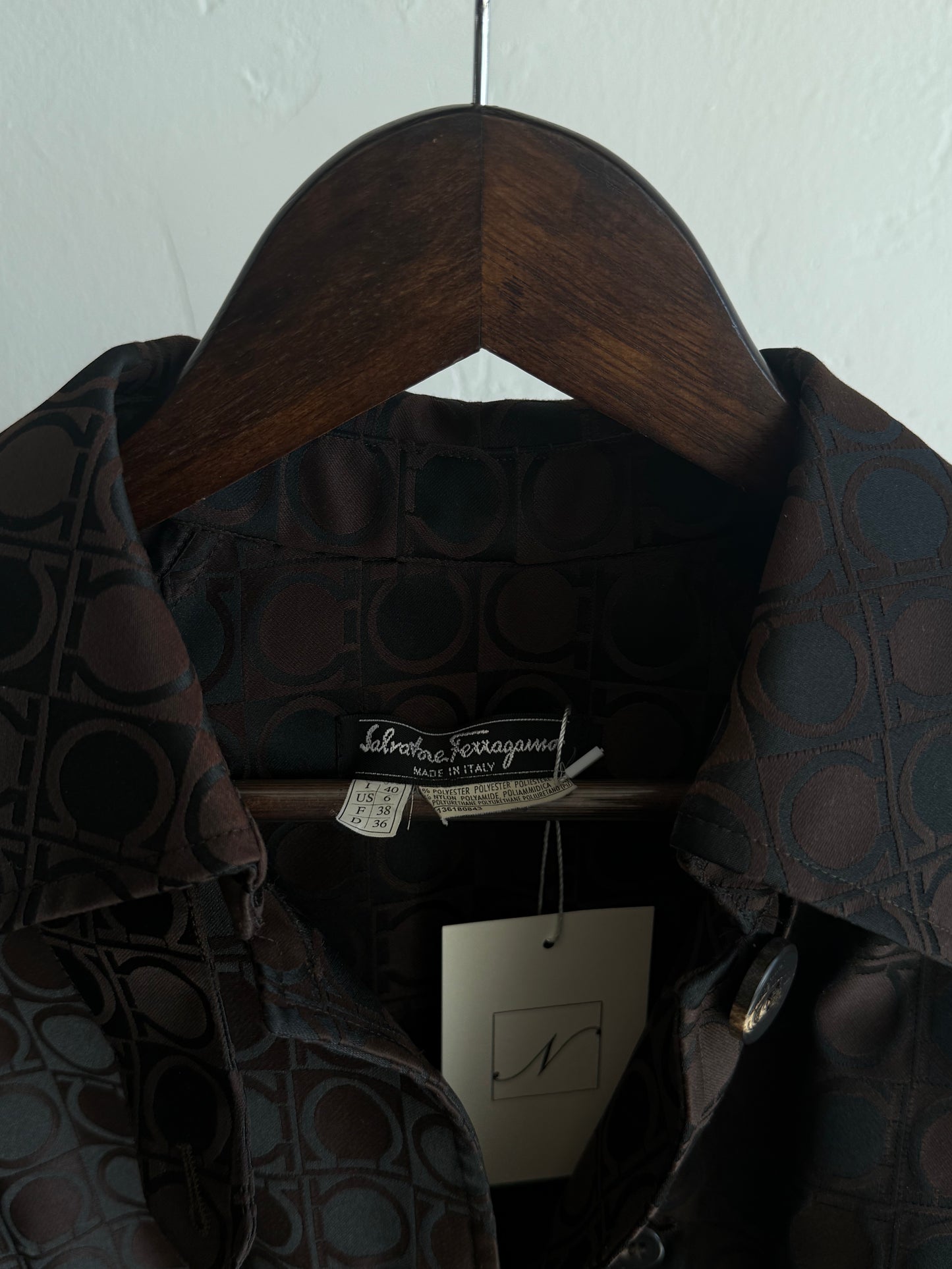 Vintage Salvatore Ferragamo Brown Gancini Jacquard Trench Coat