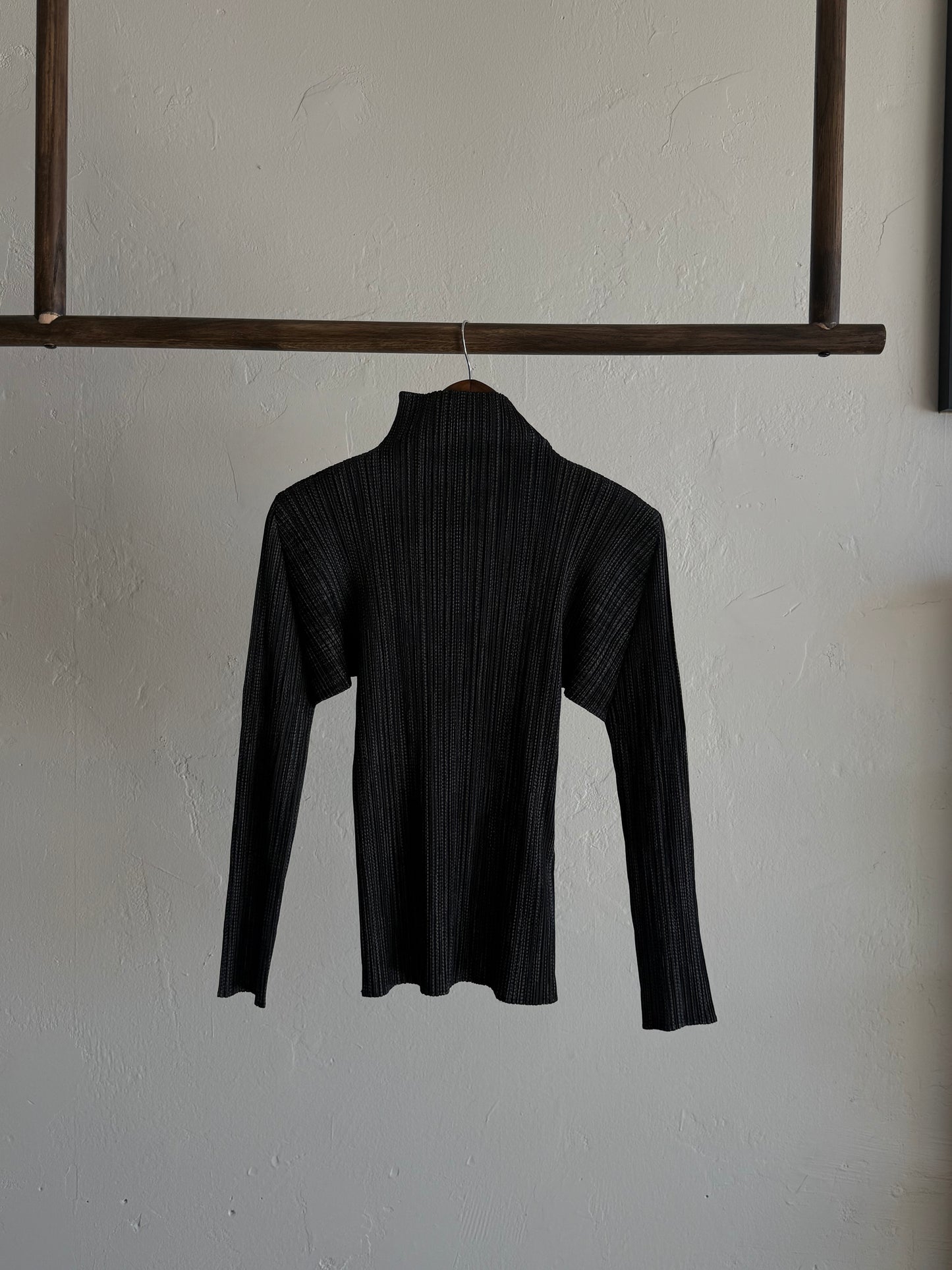 Issey Miyake Pleats Please Charcoal Turtleneck Top