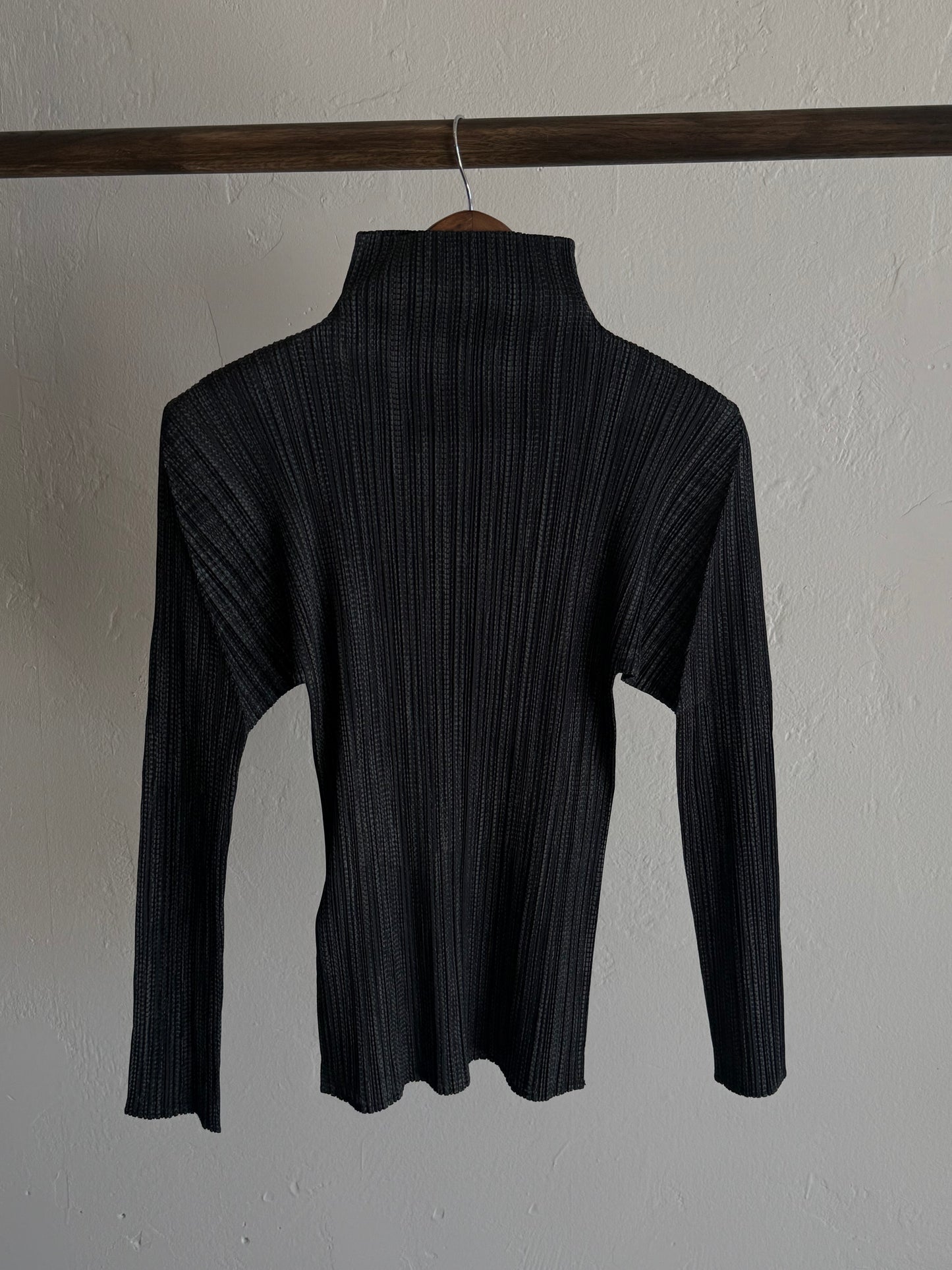 Issey Miyake Pleats Please Charcoal Turtleneck Top