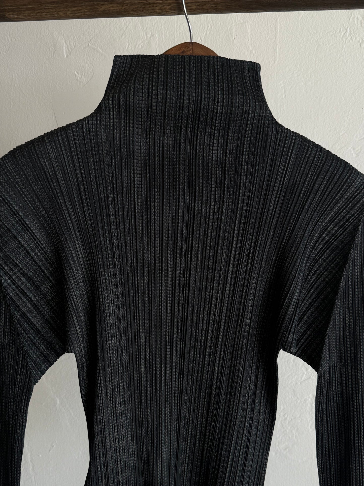 Issey Miyake Pleats Please Charcoal Turtleneck Top
