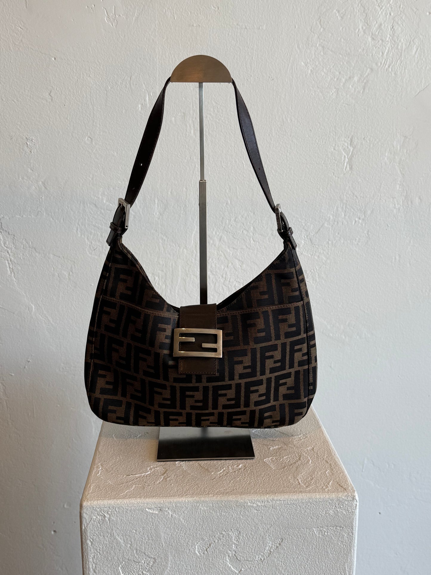 Vintage Fendi Zucca Monogram Canvas Shoulder Bag with Dust Bag