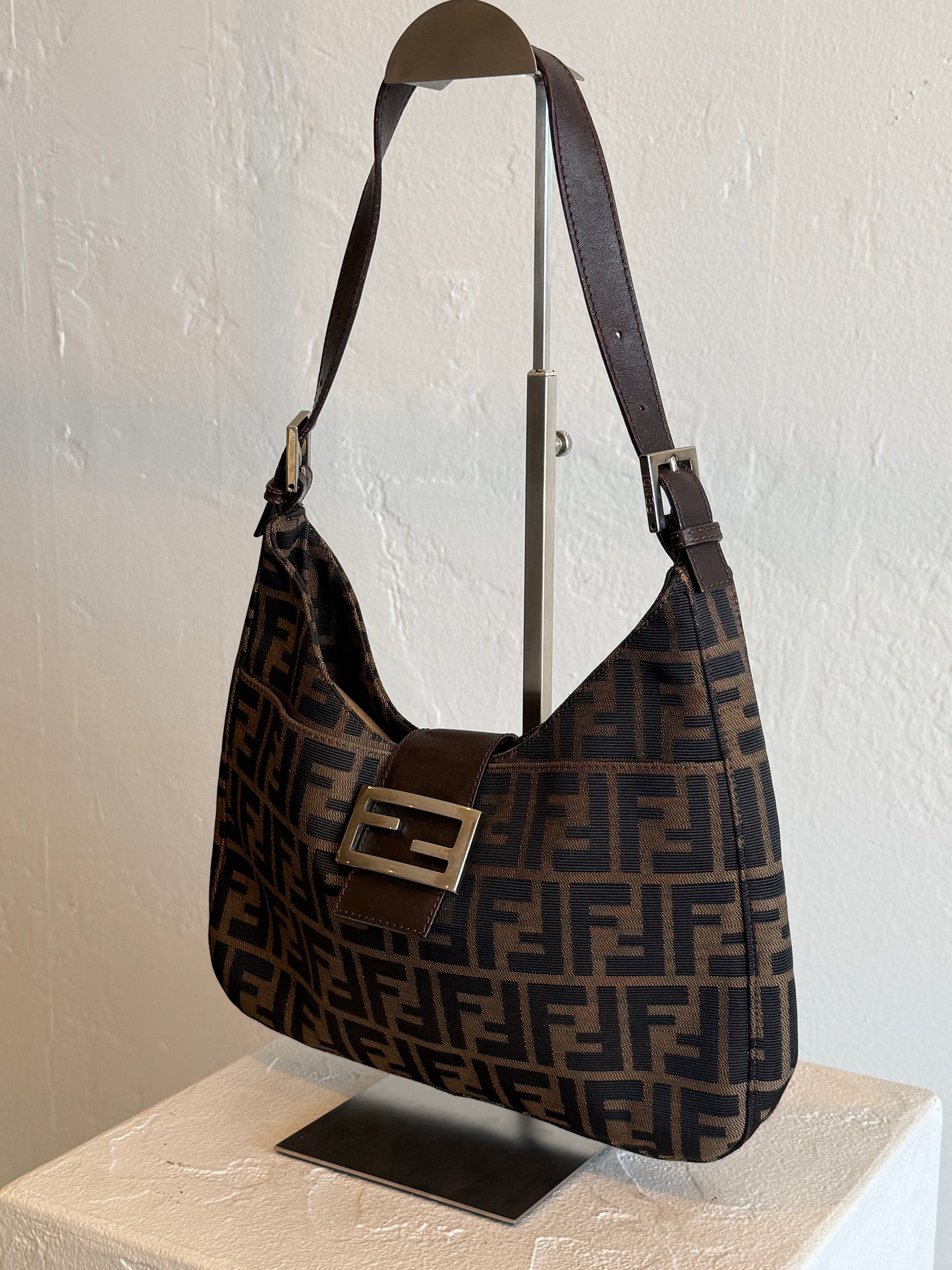 Vintage Fendi Zucca Monogram Canvas Shoulder Bag with Dust Bag