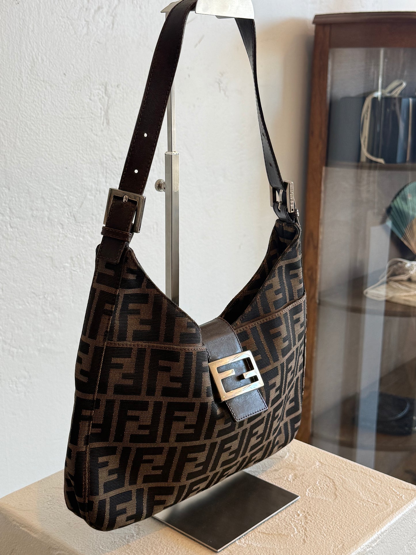 Vintage Fendi Zucca Monogram Canvas Shoulder Bag with Dust Bag