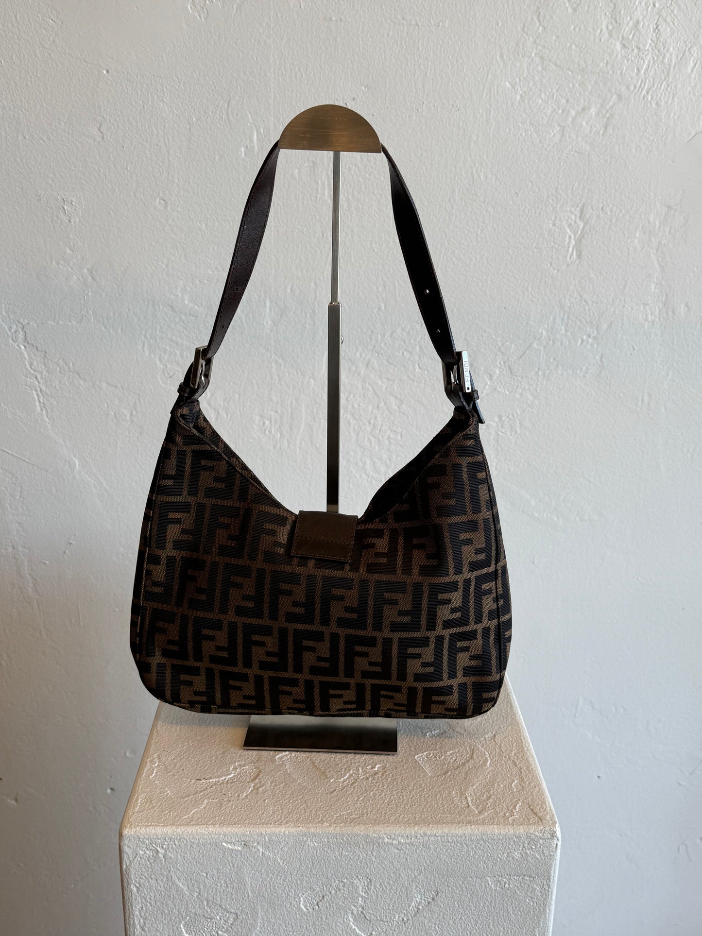 Vintage Fendi Zucca Monogram Canvas Shoulder Bag with Dust Bag