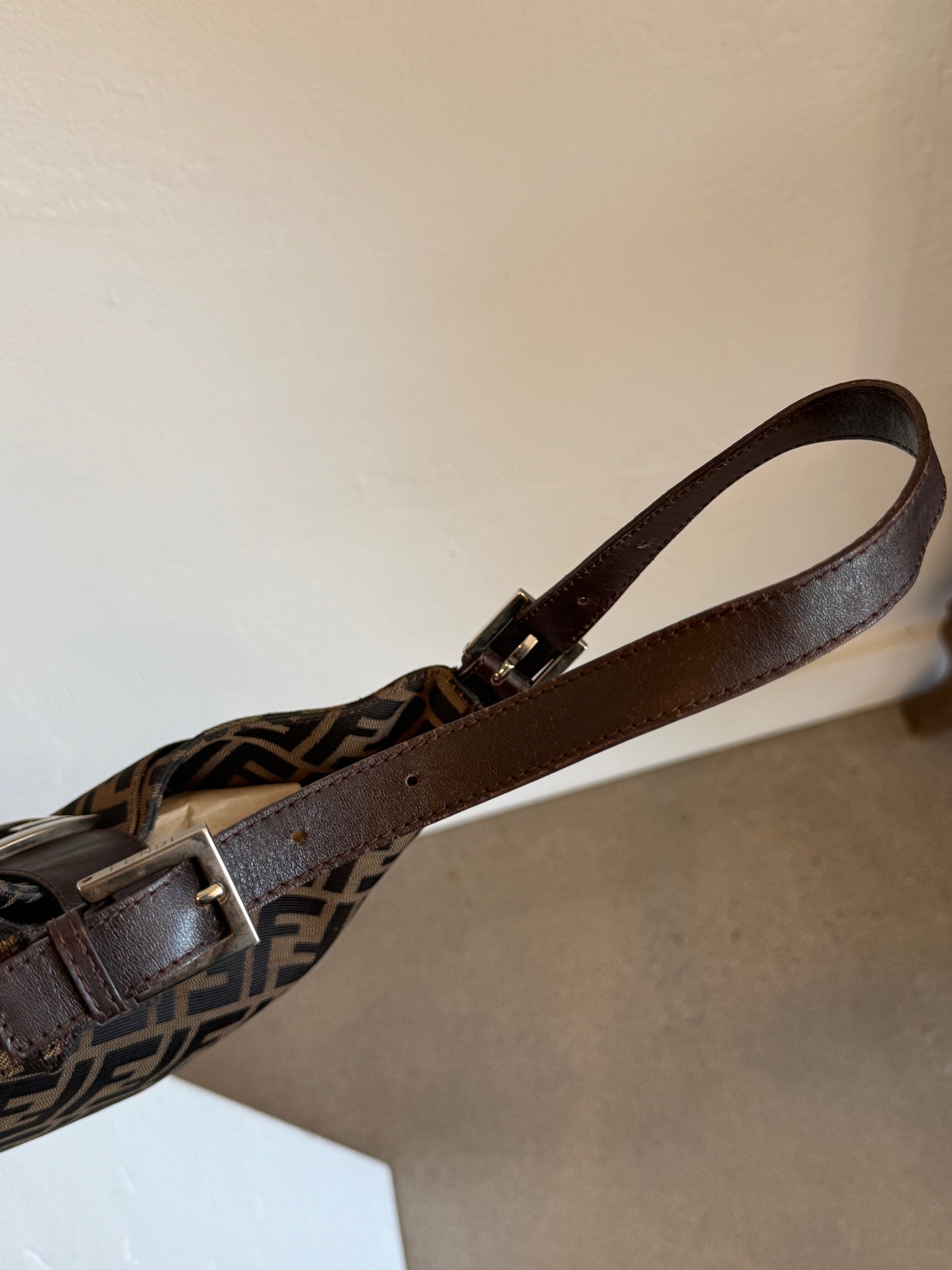 Vintage Fendi Zucca Monogram Canvas Shoulder Bag with Dust Bag