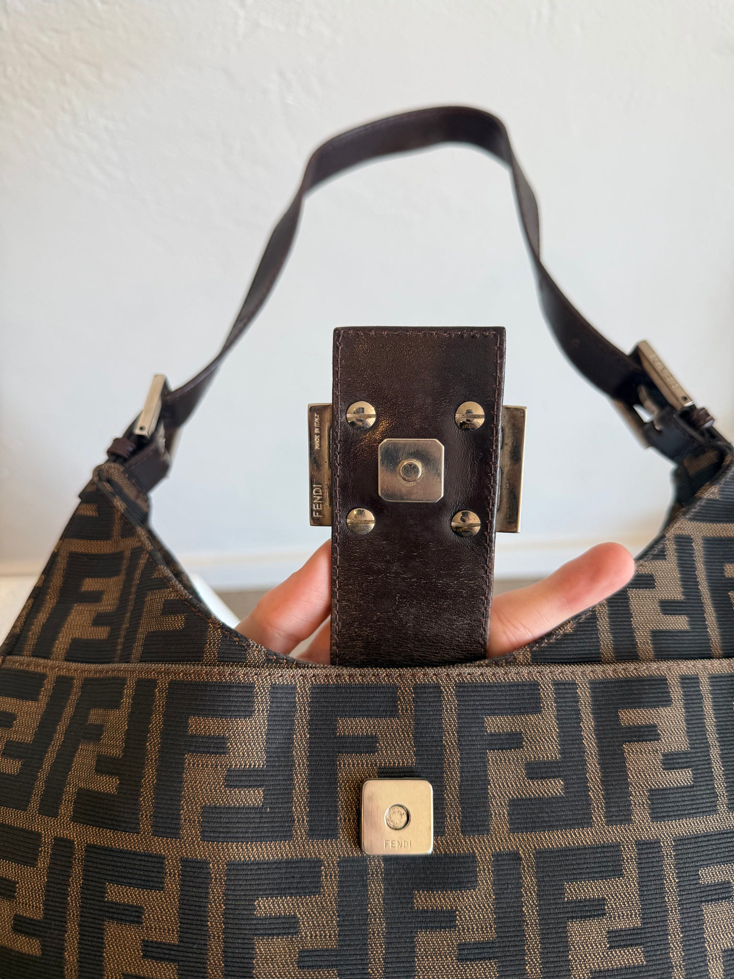 Vintage Fendi Zucca Monogram Canvas Shoulder Bag with Dust Bag