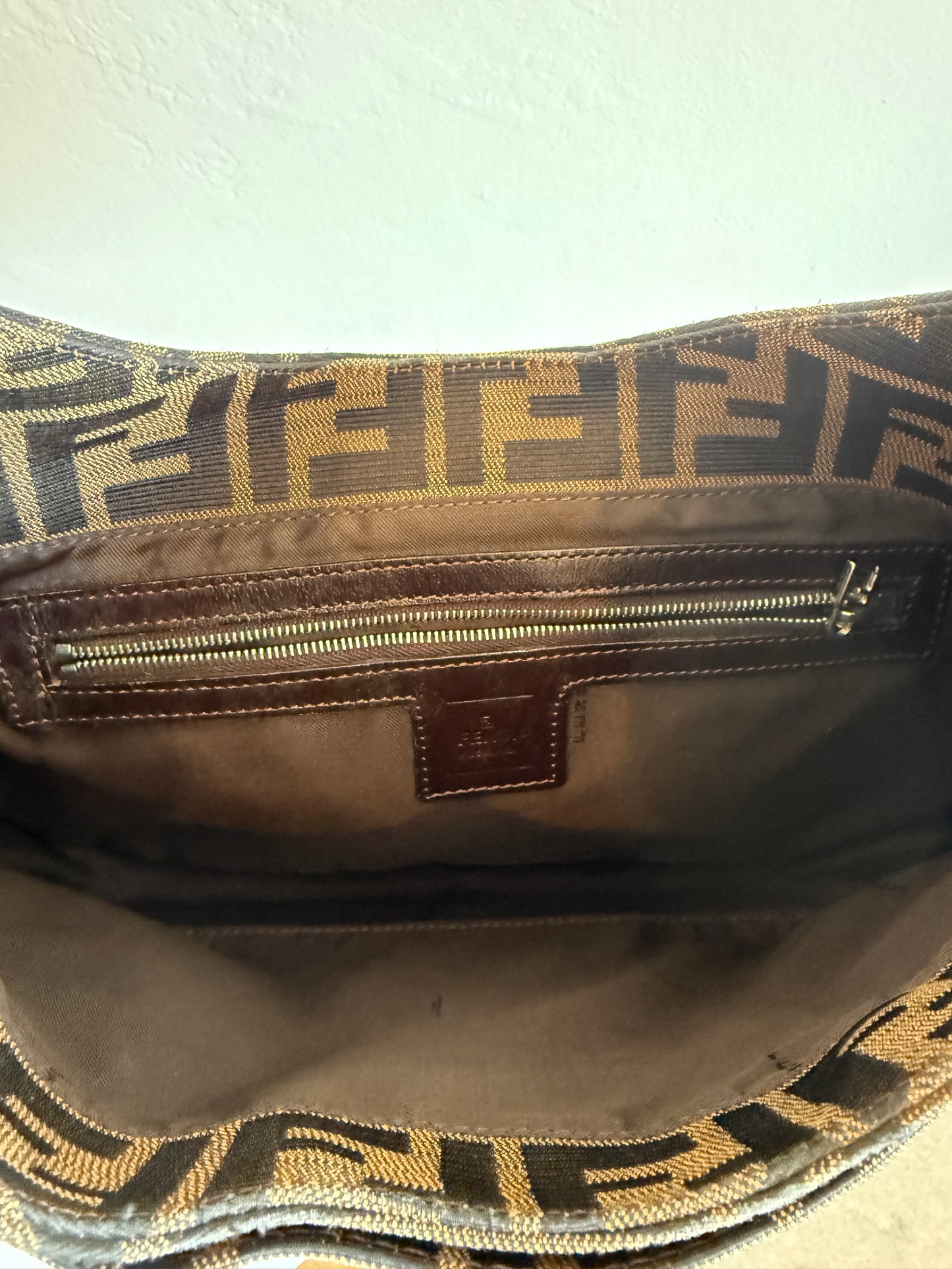 Vintage Fendi Zucca Monogram Canvas Shoulder Bag with Dust Bag