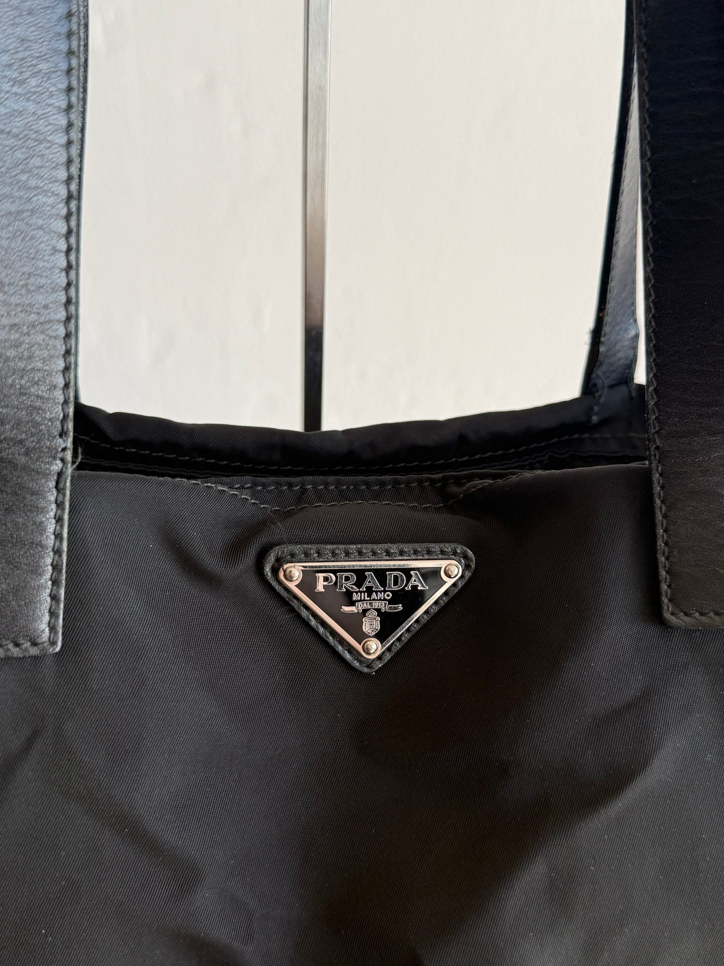 Vintage Prada Black Nylon Tote Bag with Leather Handles