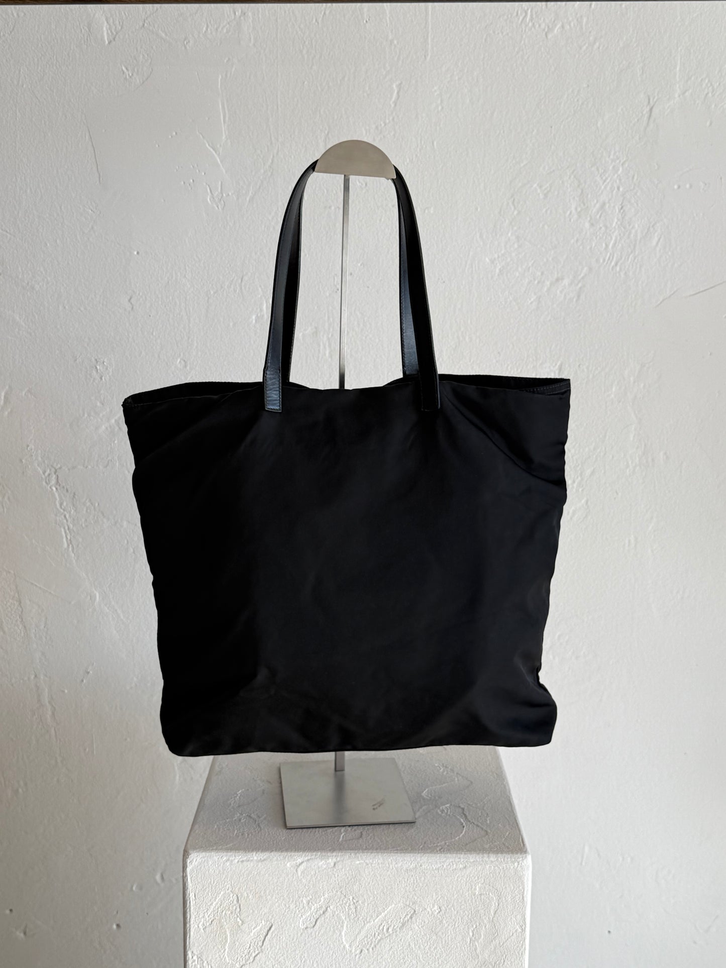 Vintage Prada Black Nylon Tote Bag with Leather Handles