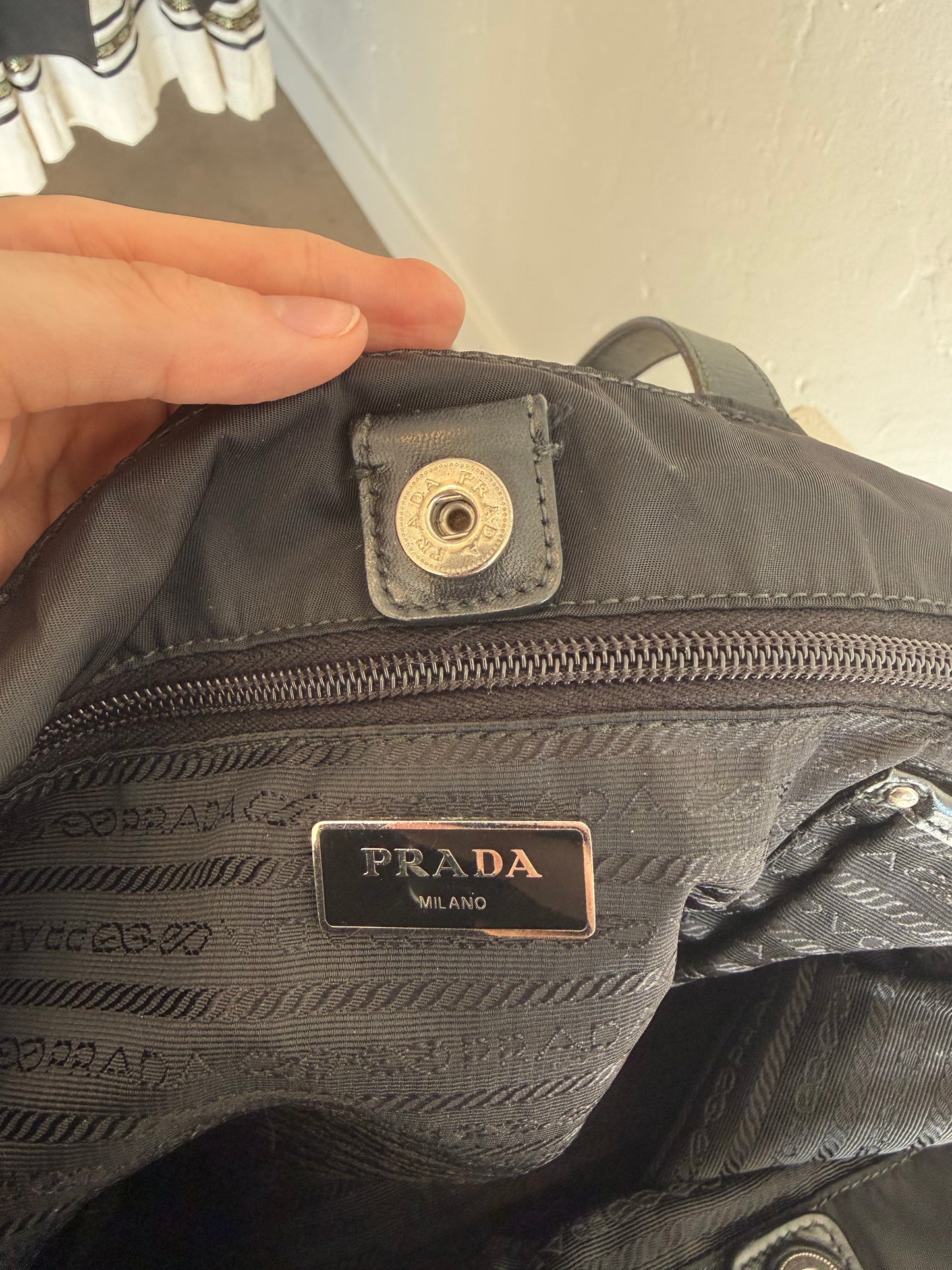Vintage Prada Black Nylon Tote Bag with Leather Handles