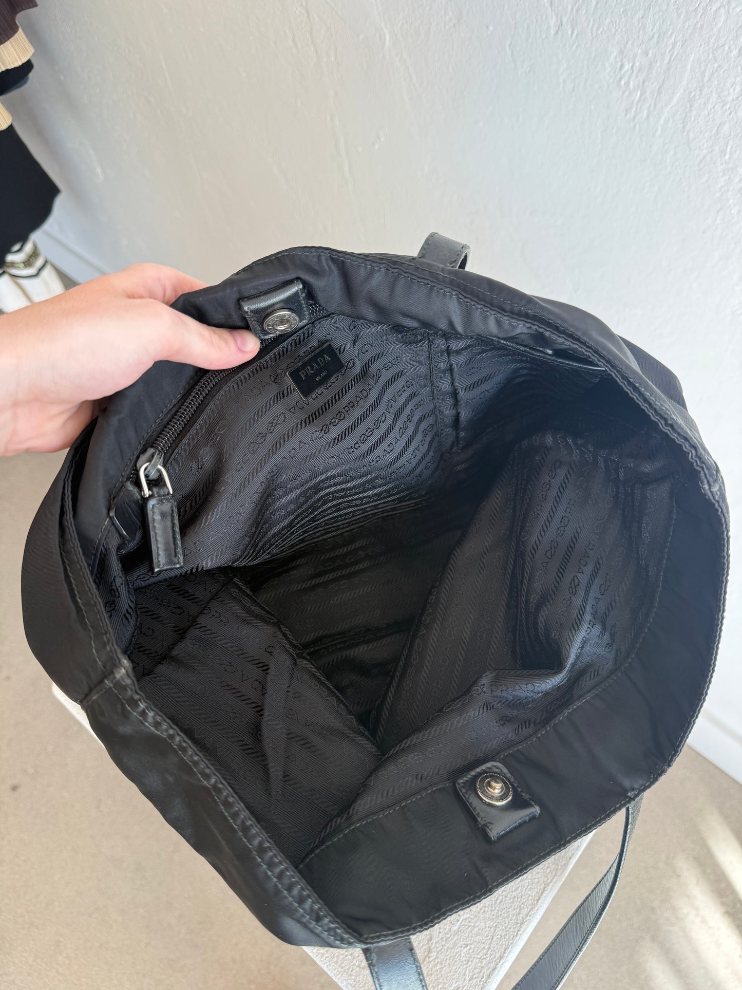 Vintage Prada Black Nylon Tote Bag with Leather Handles