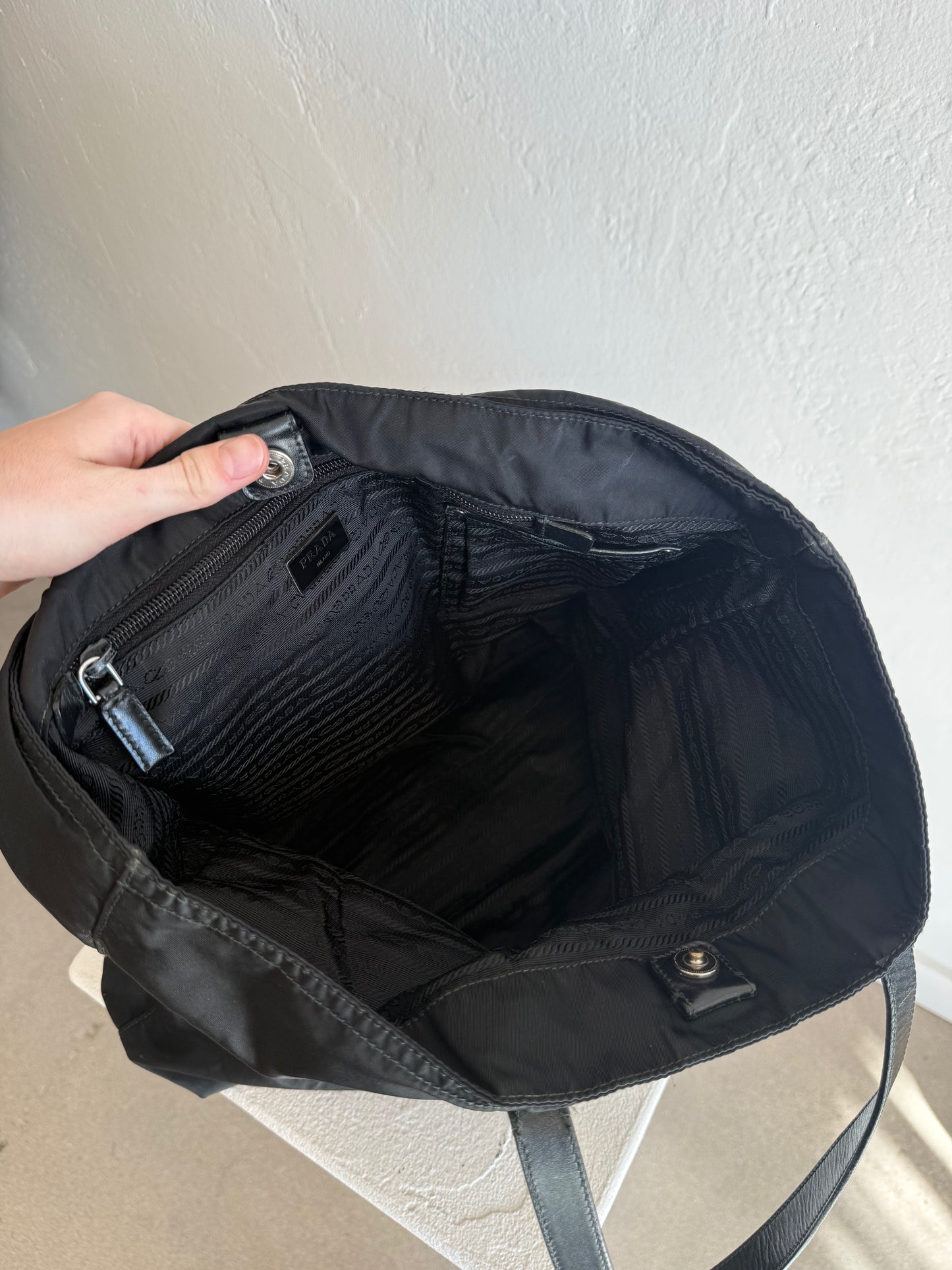 Vintage Prada Black Nylon Tote Bag with Leather Handles