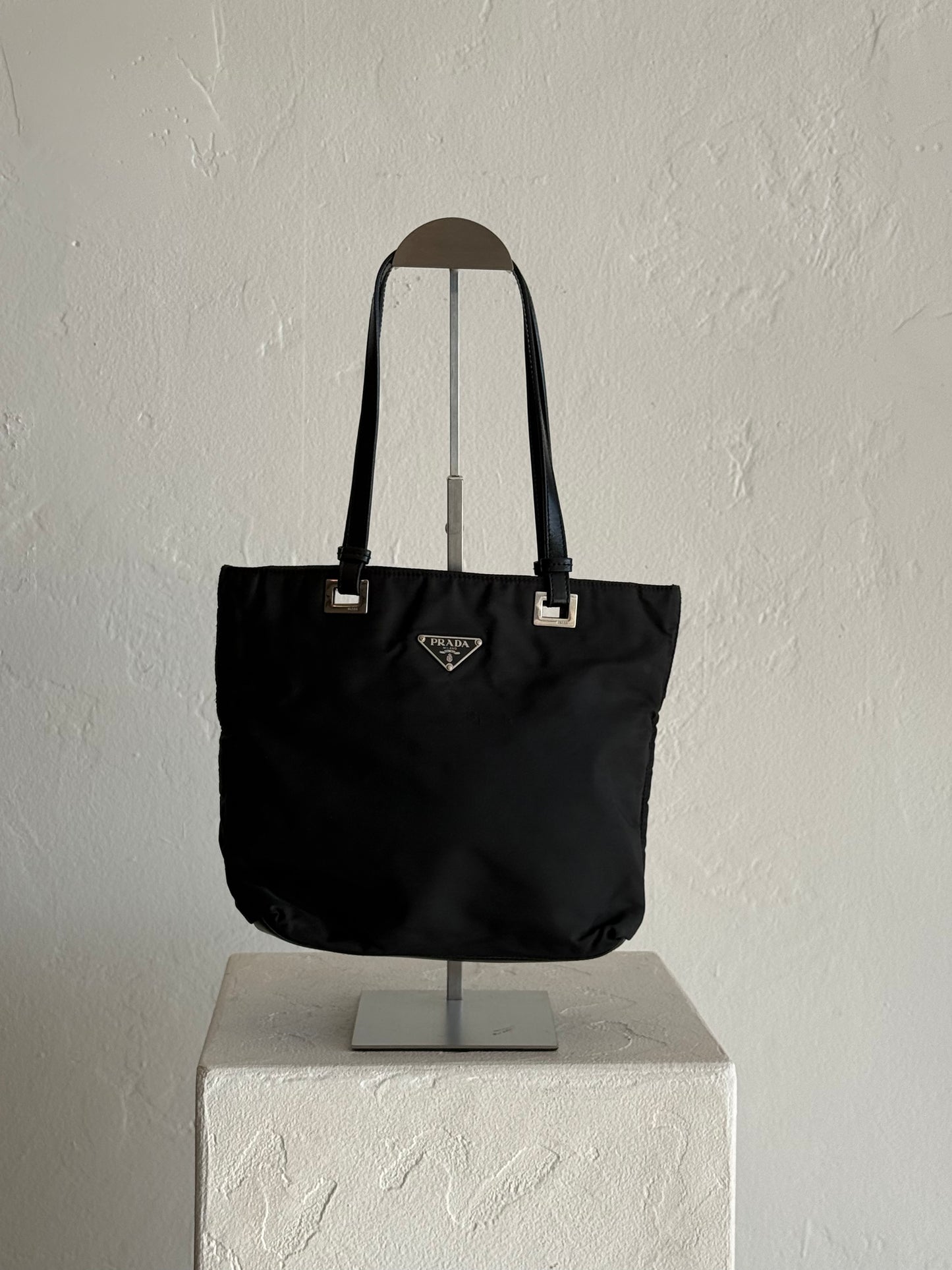 Vintage Prada Black Nylon Tote Bag with Leather Straps