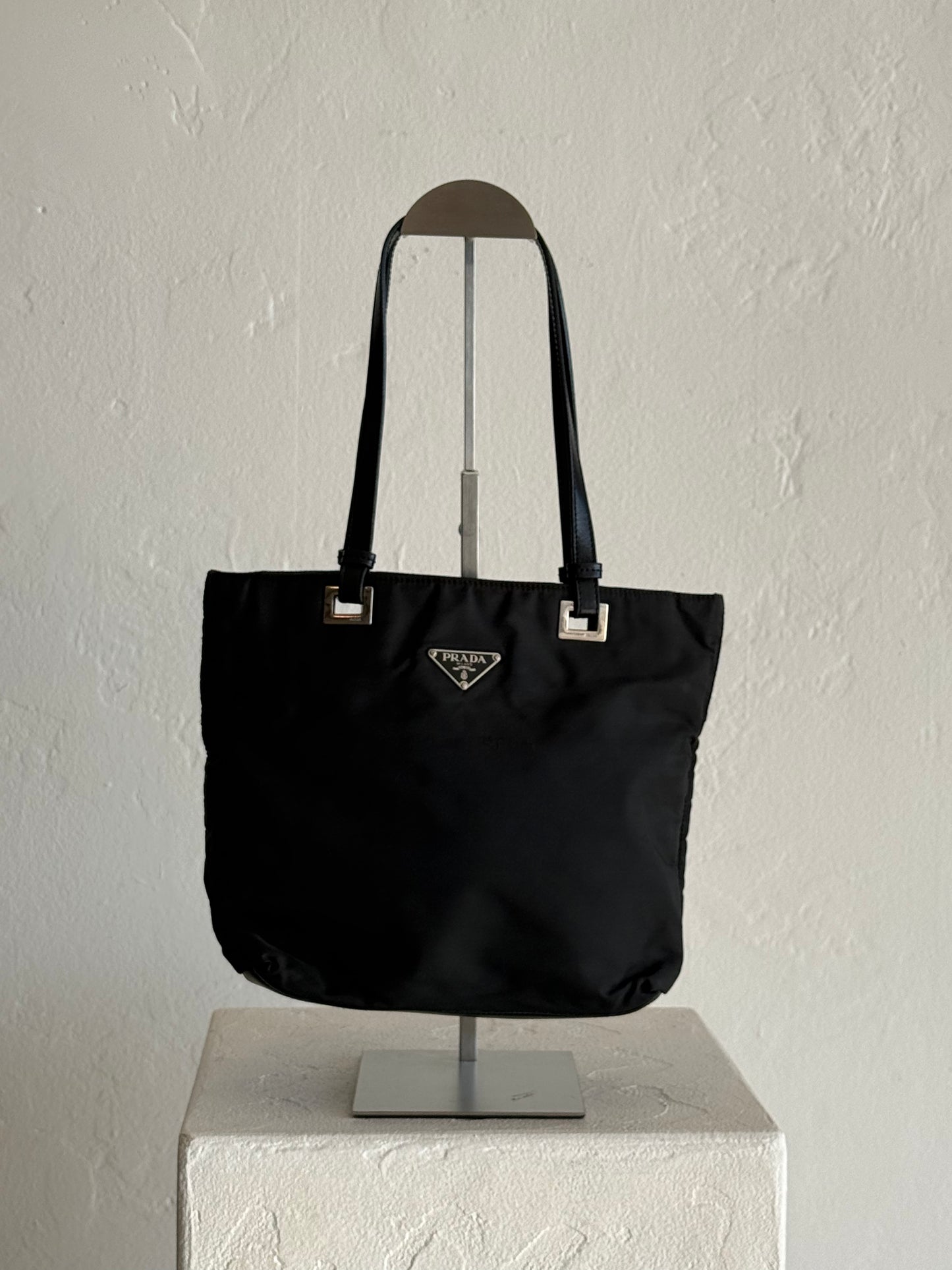 Vintage Prada Black Nylon Tote Bag with Leather Straps