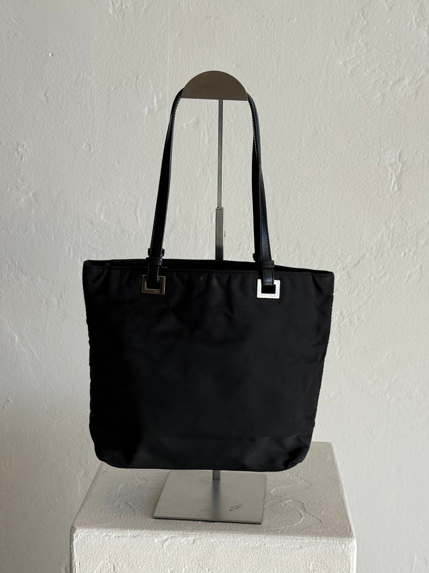 Vintage Prada Black Nylon Tote Bag with Leather Straps