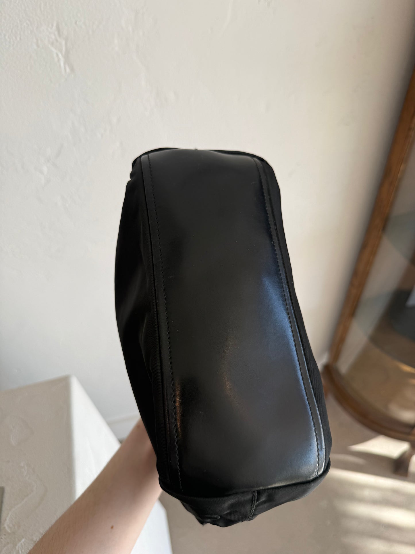 Vintage Prada Black Nylon Tote Bag with Leather Straps