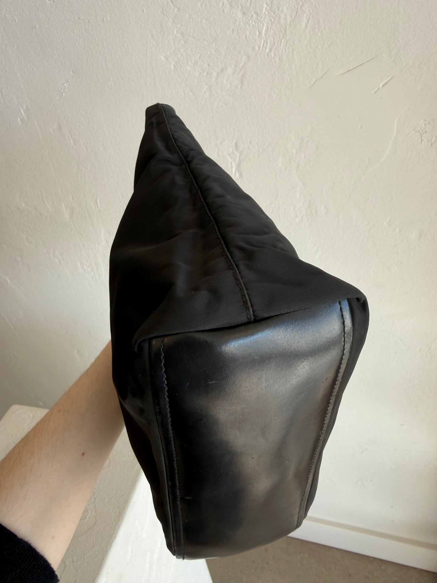 Vintage Prada Black Nylon Tote Bag with Leather Straps