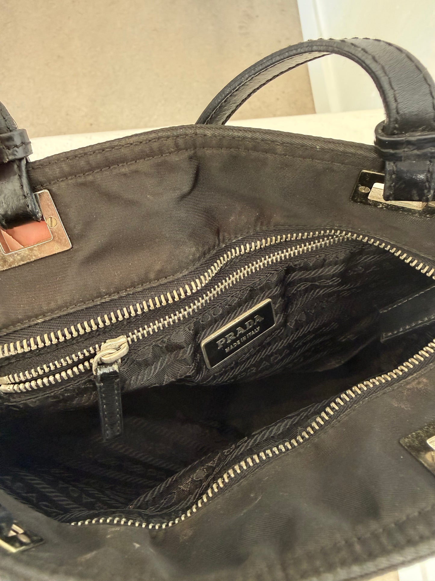 Vintage Prada Black Nylon Tote Bag with Leather Straps