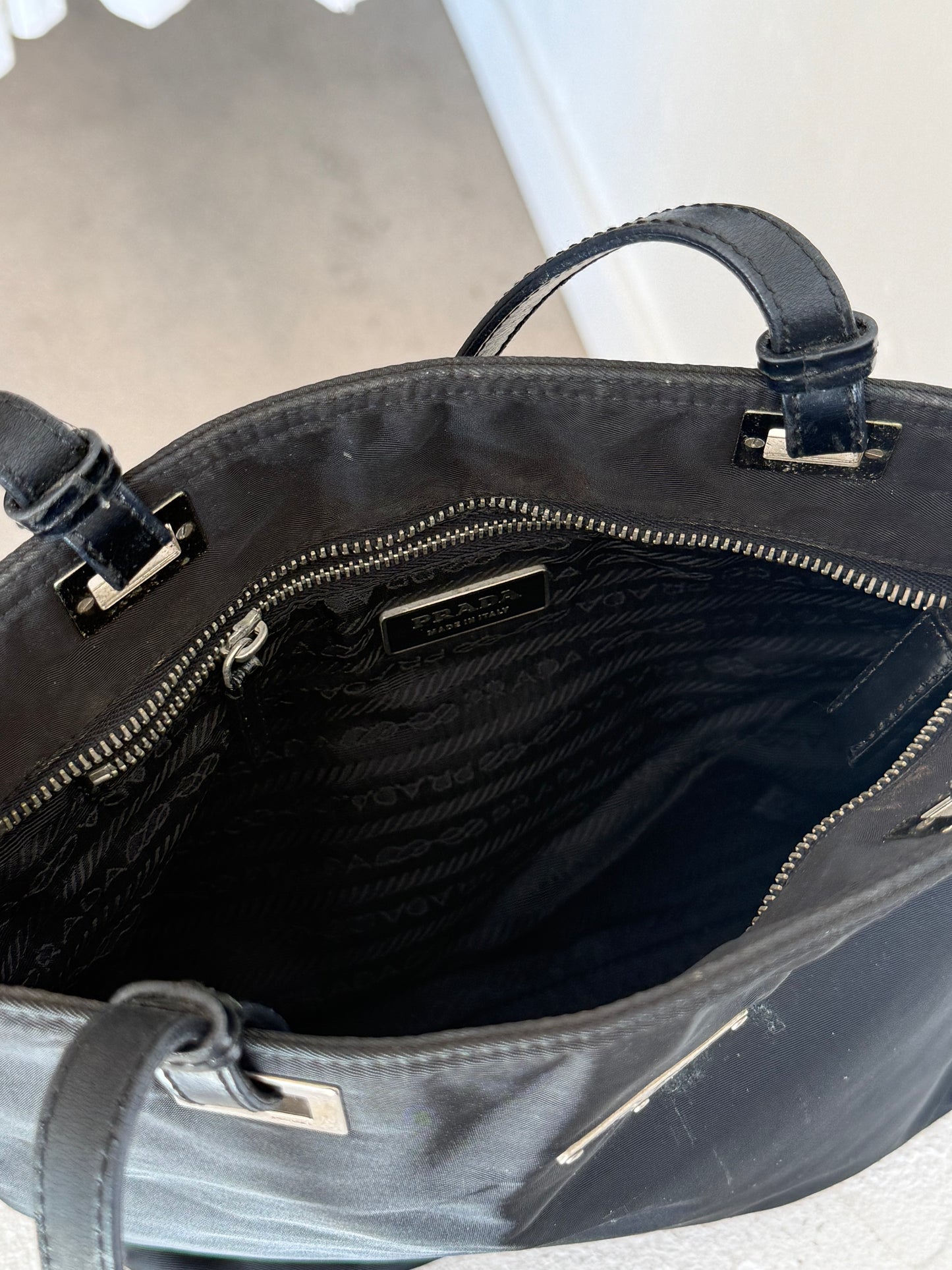 Vintage Prada Black Nylon Tote Bag with Leather Straps