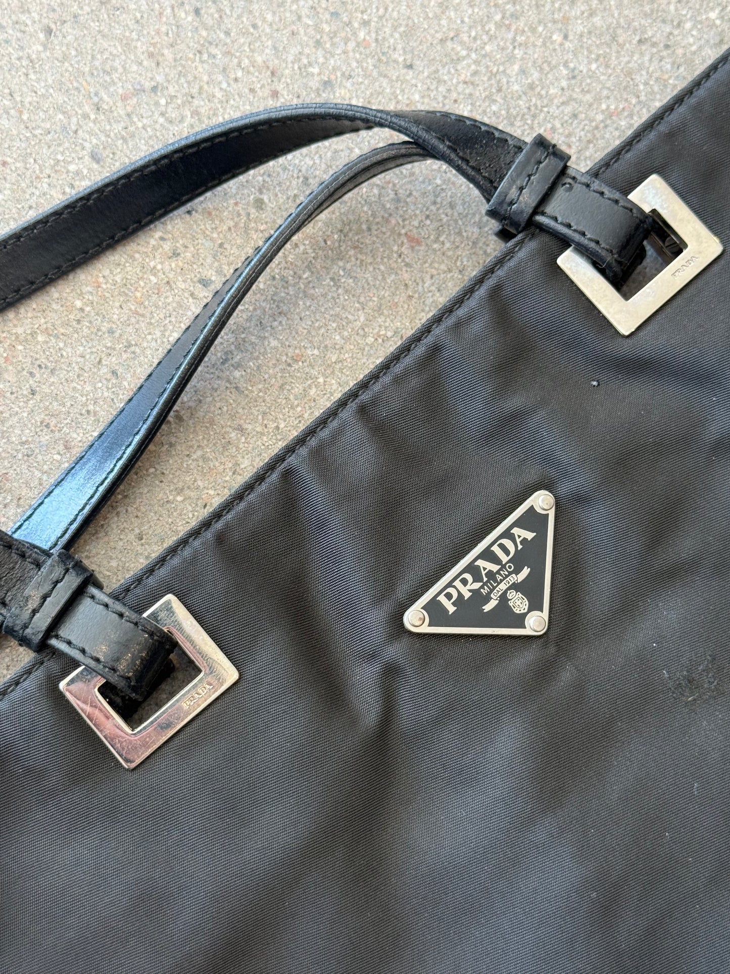 Vintage Prada Black Nylon Tote Bag with Leather Straps