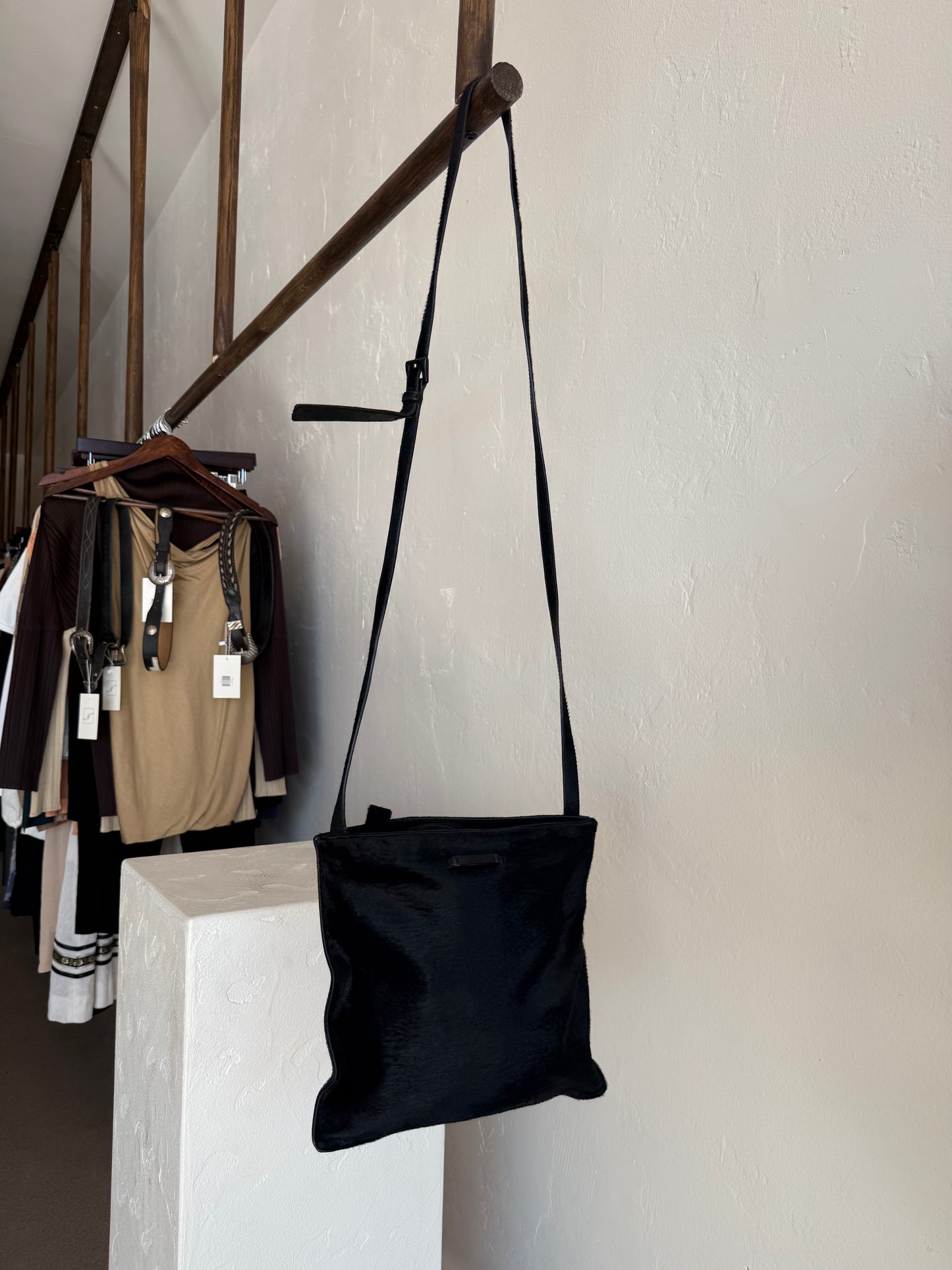 90s Prada Black Pony Hair Crossbody Bag