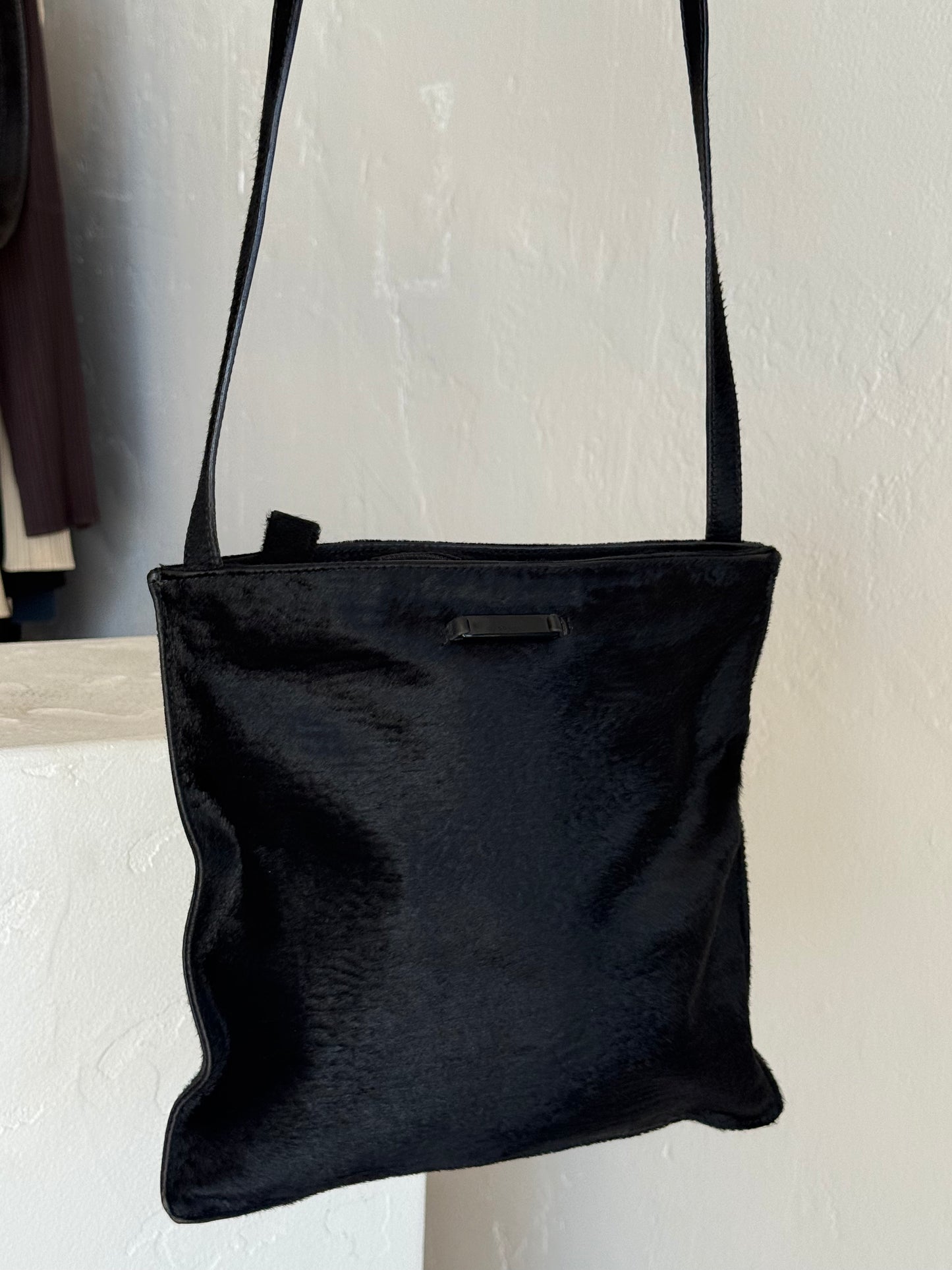90s Prada Black Pony Hair Crossbody Bag